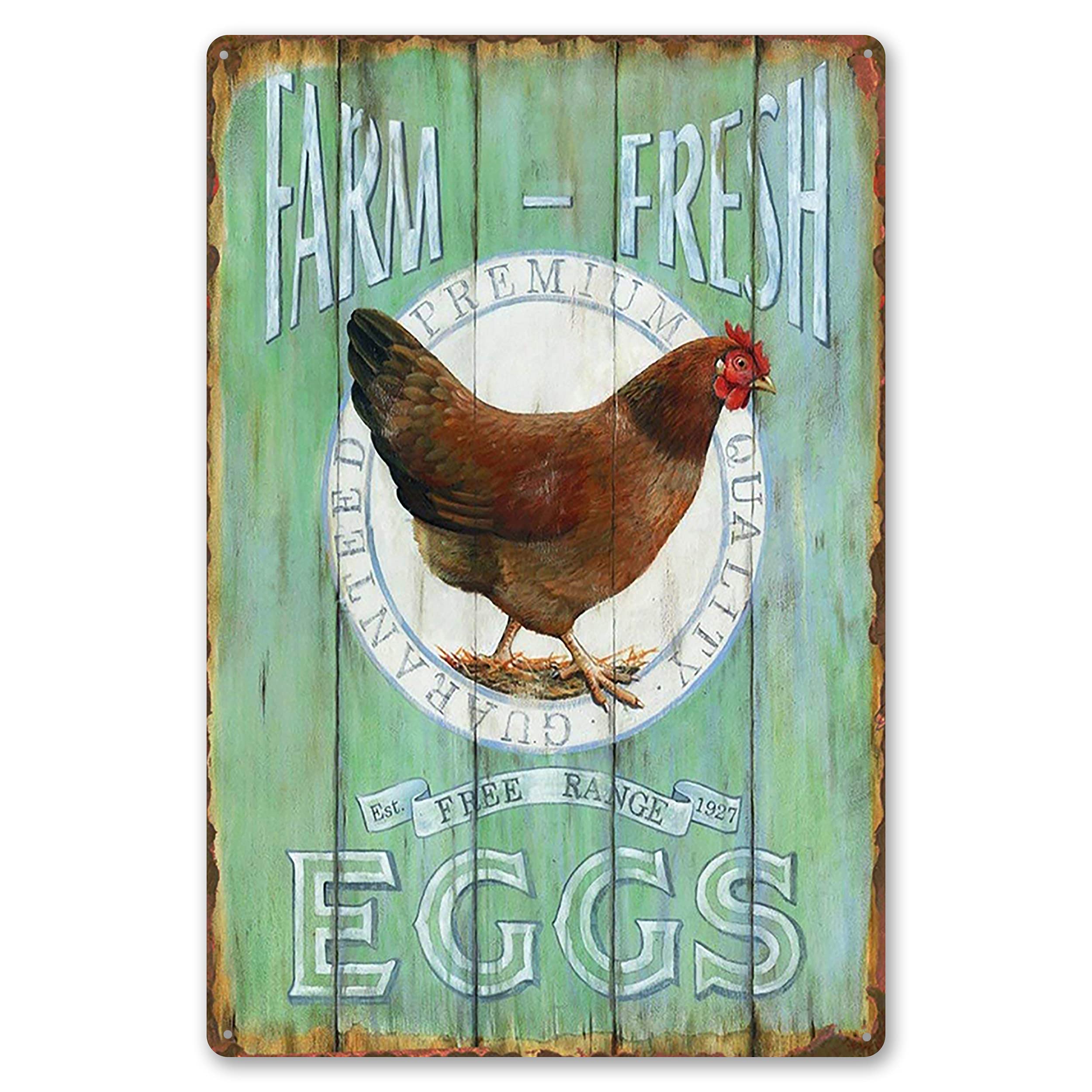 Farm Fresh Free Range Eggs Retro Metal Tin Sign - Vintage Country Kitchen & Chicken Coop Wall Decor - 12x16 Inch Rustic Garage Sign for Home, Cafe, Bar & Man Cave Decoration