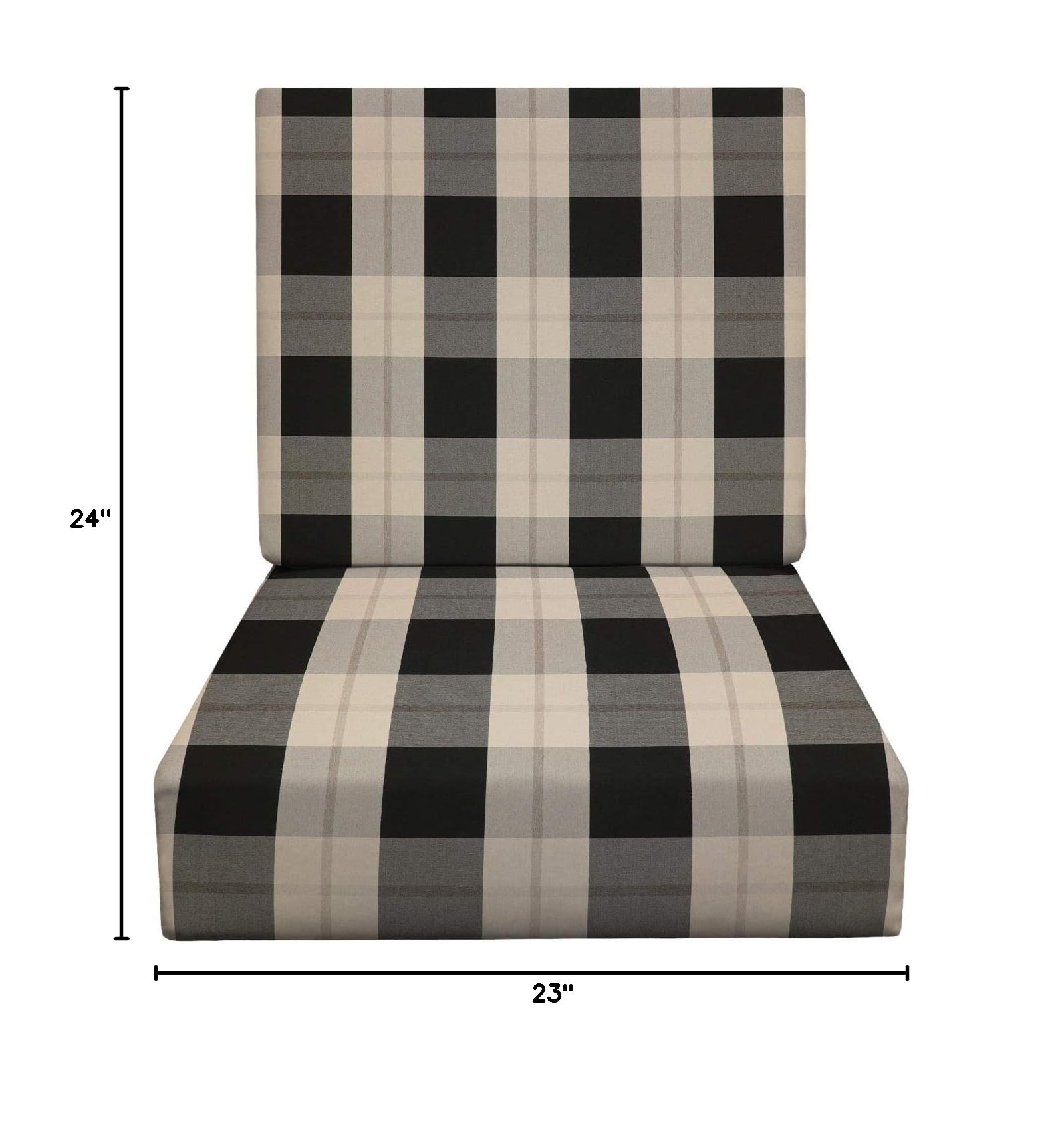 RSH DECOR: 23” x 24” Deep Seating Foam Cushion Set - All-Weather Waterproof & Fade-Resistant Outdoor Patio Furniture Cushions - Branson Pewter Plaid Design for Sofa, Lounge Chairs & Deck Furniture