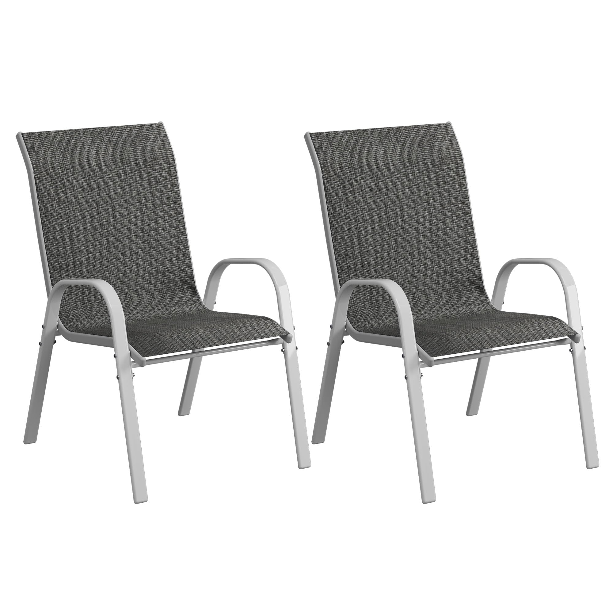 Amopatio 2-Piece Stackable Patio Chairs Set - All-Weather Outdoor Dining Chairs with Breathable Design for Backyard, Deck & Garden - Dark Grey - Perfect for Outdoor Entertaining & Relaxation