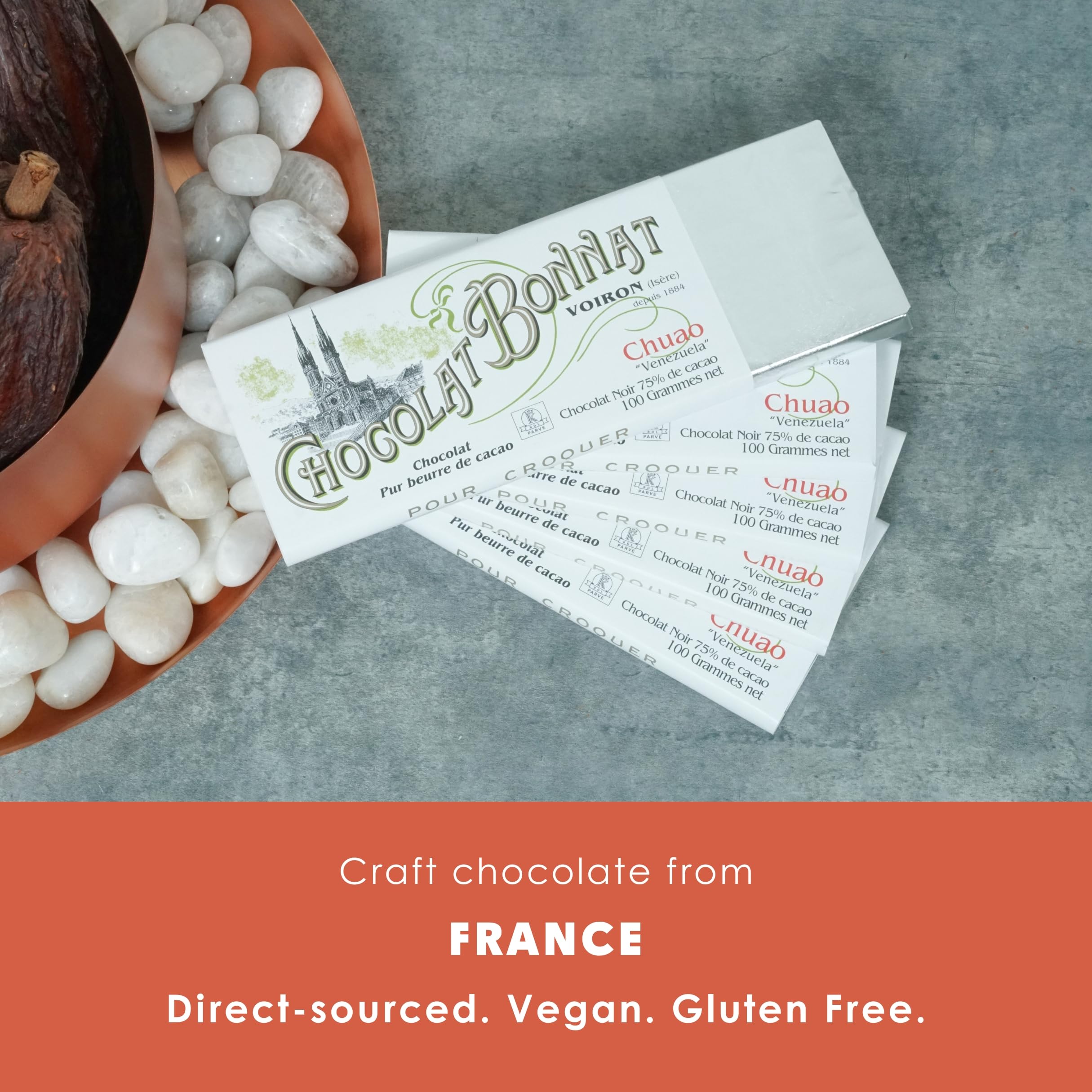 Bonnat Chuao Venezuela 75% Dark Chocolate Bar 5-Pack | Premium French Bean-to-Bar Chocolate | Family-Owned, Soy-Free, Gluten-Free, Vegan & Kosher | Perfect for Gifts, Desserts & Gourmet Snacking