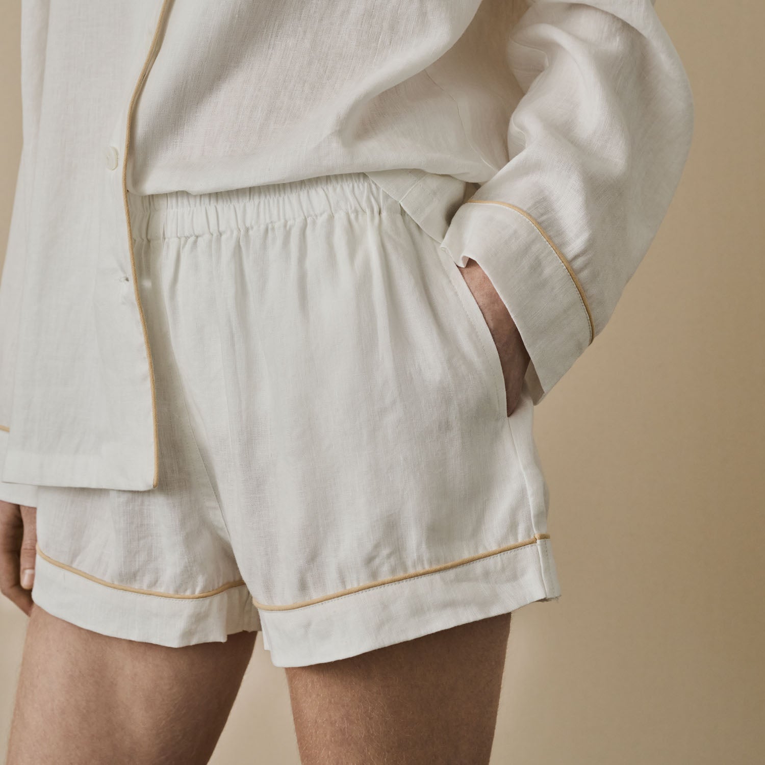 Pearl Linen Pajama Shorts Set for Women - Soft & Breathable Sleepwear - Summer Nightwear & Lounge Outfit for Comfortable Relaxation at Home