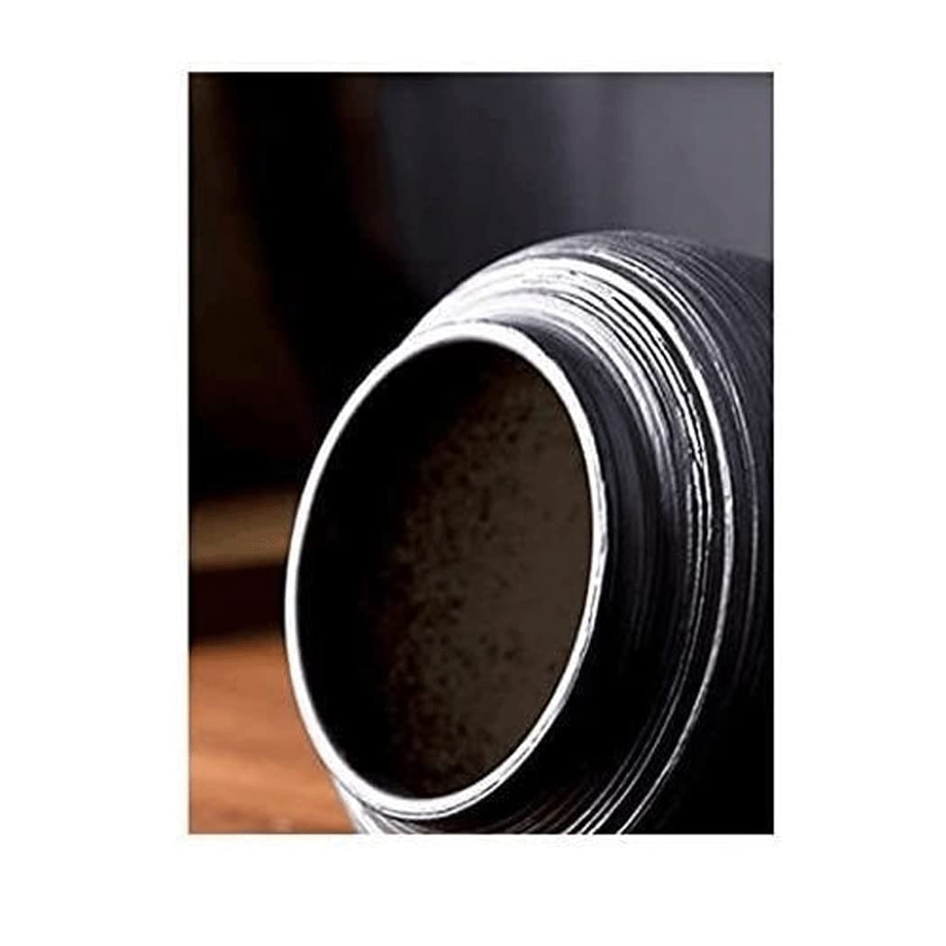 Modern Black Ceramic Vase with Geometric Pattern - Stone Beam Home Decor Flower Vase for Living Room, Dining Table, Office Desk & Wedding Centerpiece (15x32cm)