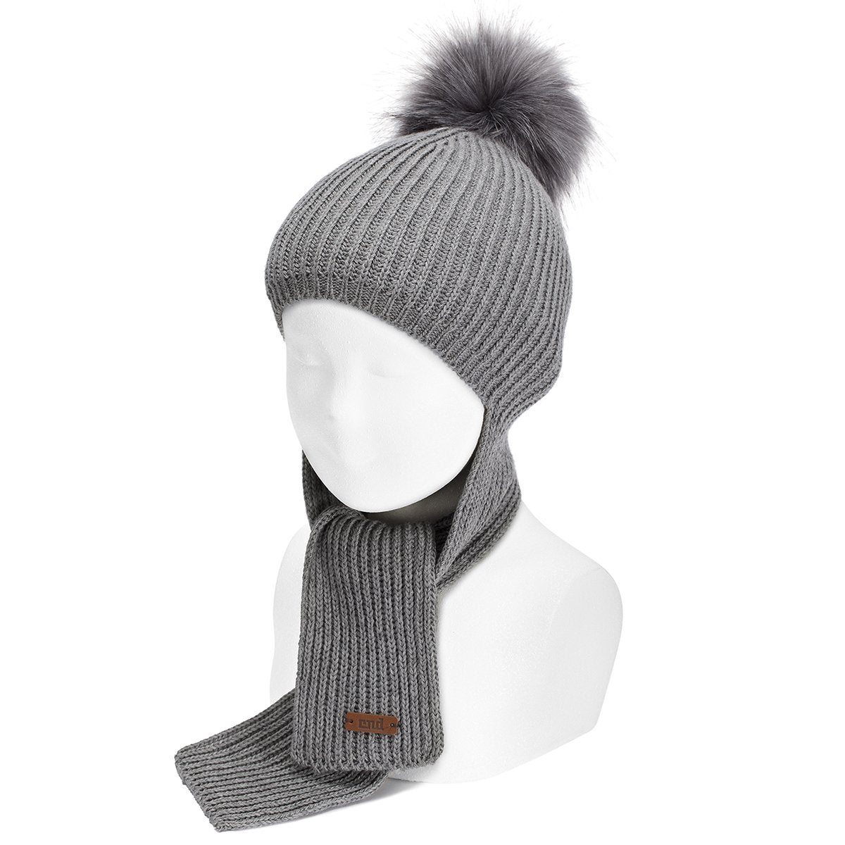 Light Grey Faux Fur Pom Pom Hat and Scarf Set - Winter Warm Knit Beanie with Soft Faux Fur Pom for Women - Perfect for Snow Days, Skiing, and Cold Weather Fashion
