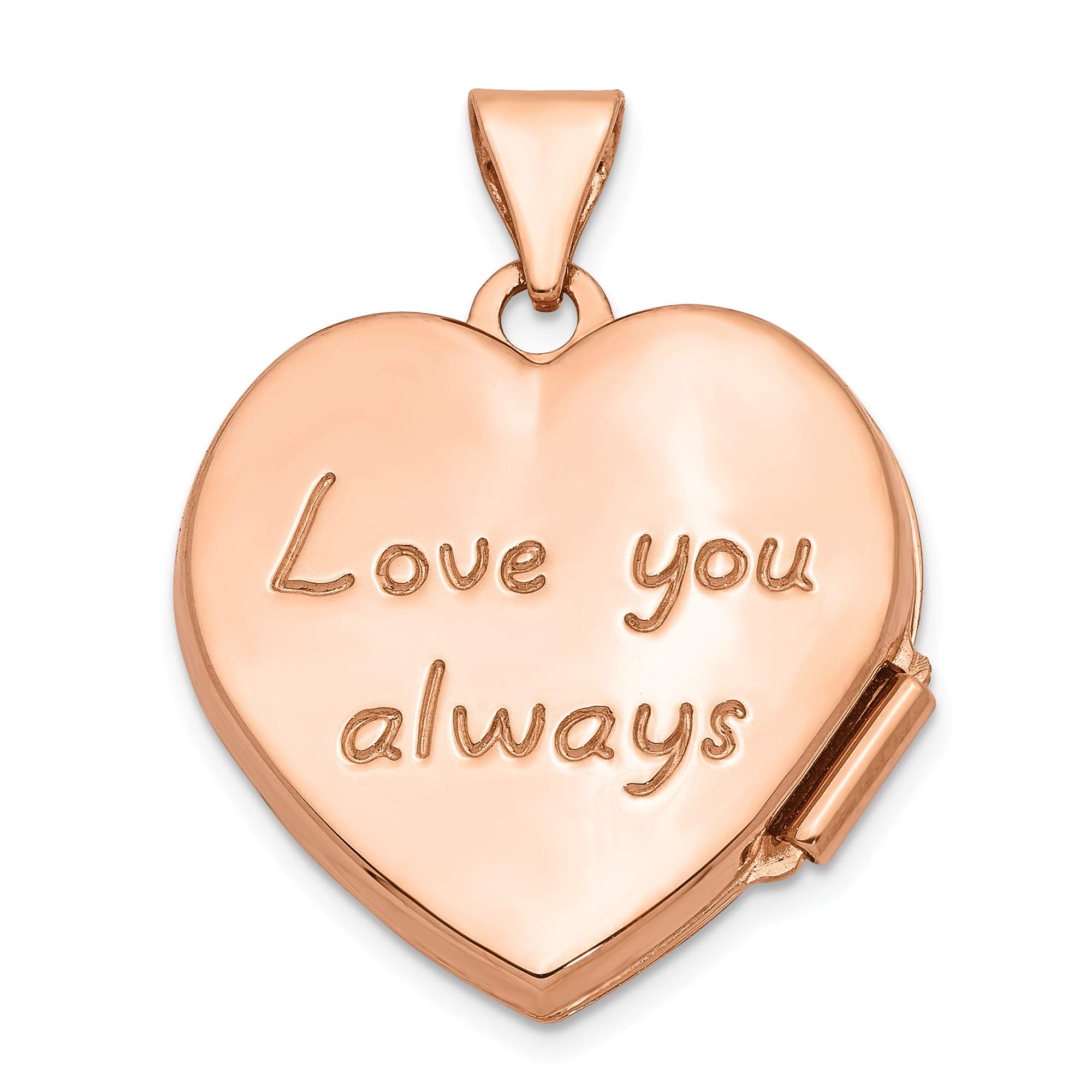 14K Rose Gold 18mm Heart Locket Necklace - Engraved 