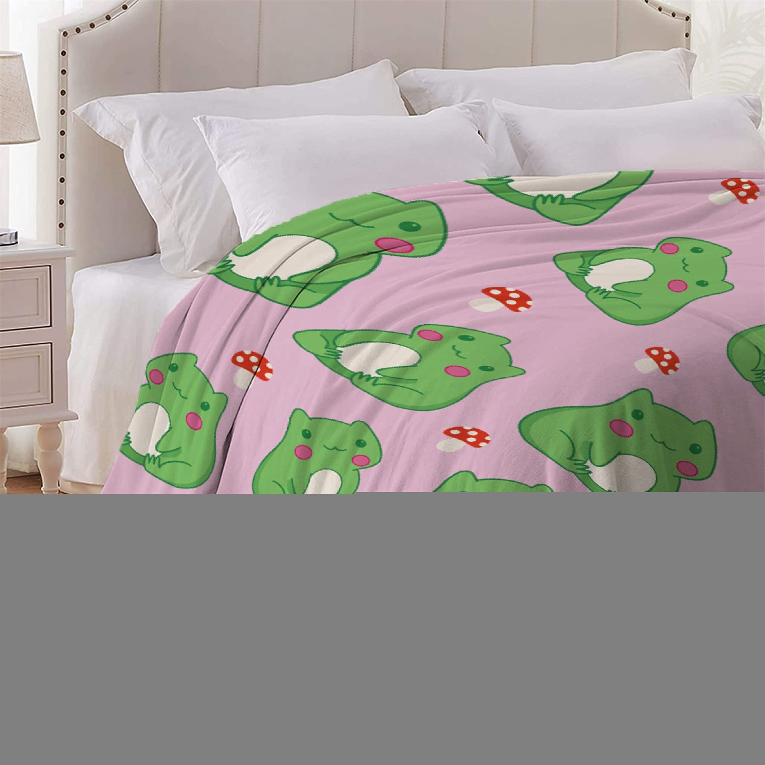 Frog and Mushroom Flannel Fleece Throw Blanket - Ultra Soft Lightweight Cozy Blanket for Couch, Sofa & Bed | XL 120x90 Inches All-Season Warm Plush Blanket for Family Gifts | Perfect for Camping, Movie Nights & Home Decor