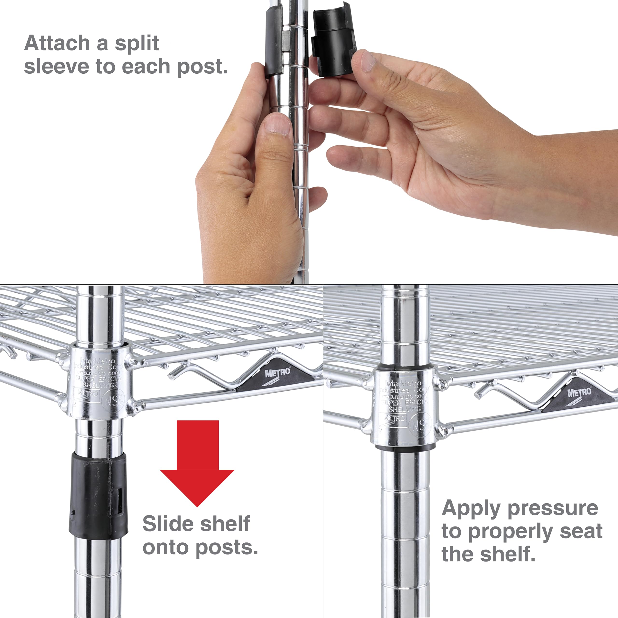 METRO 9985 Plastic Split Sleeves for Super Erecta Shelving - Black 4 Pack for Industrial Storage