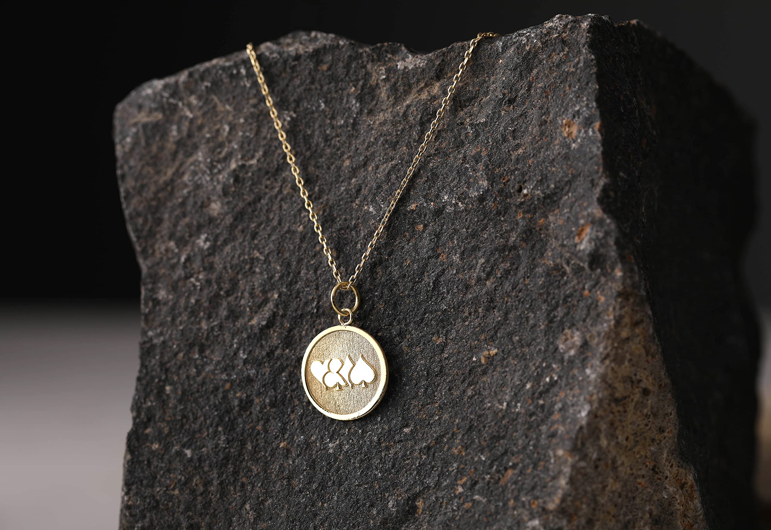 14K Gold Playing Card Necklace - Personalized Poker Card Pendant with Hearts, Spades, Diamonds & Clubs Charms - Unique Jewelry Gift for Card Game Lovers - Perfect for Casino Nights, Poker Parties & Fashion Accessories