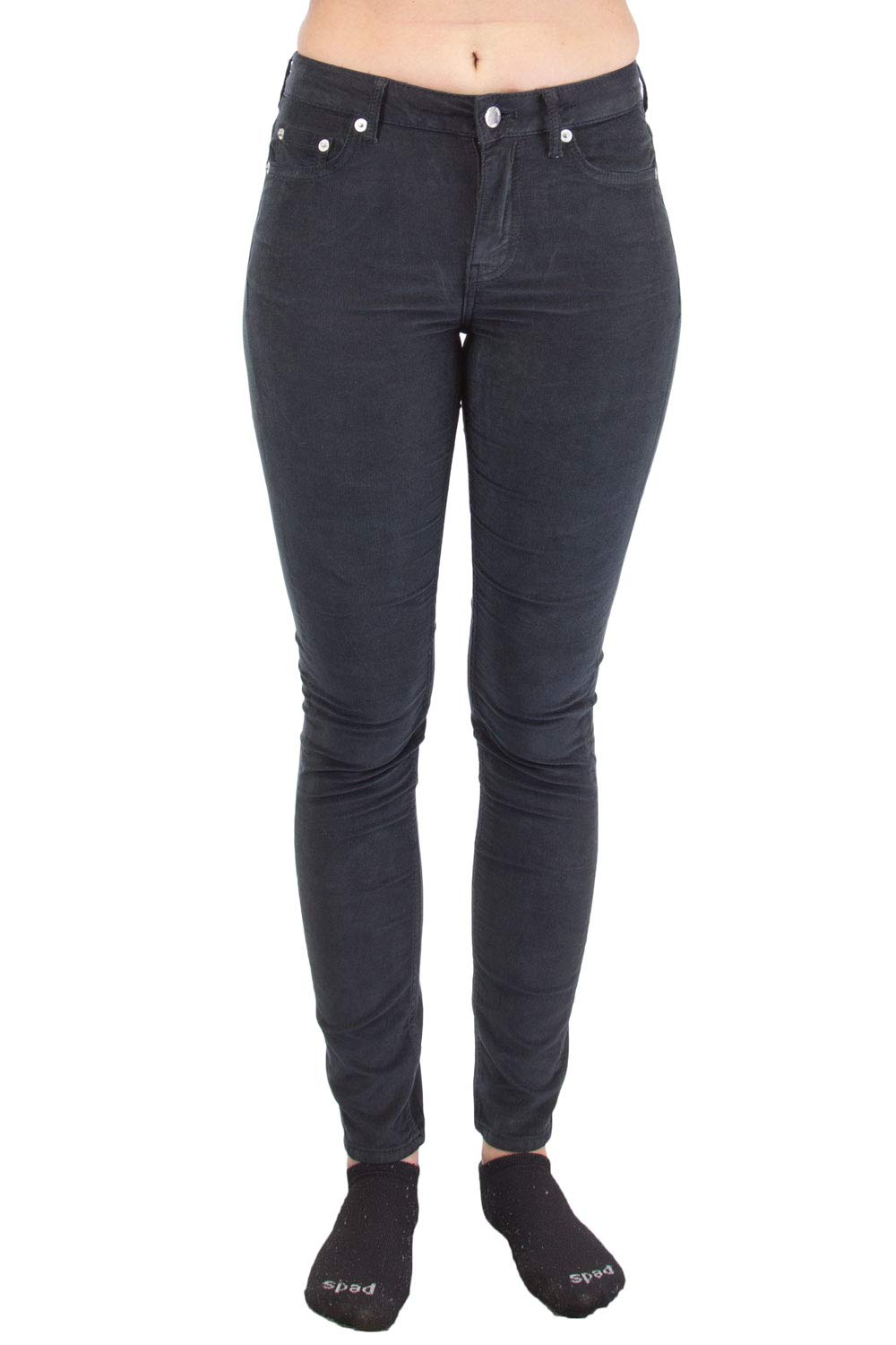 Women's Corduroy Jeans - Washed Black High Waist Skinny Pants 27x32 for Casual Wear & Fall Fashion