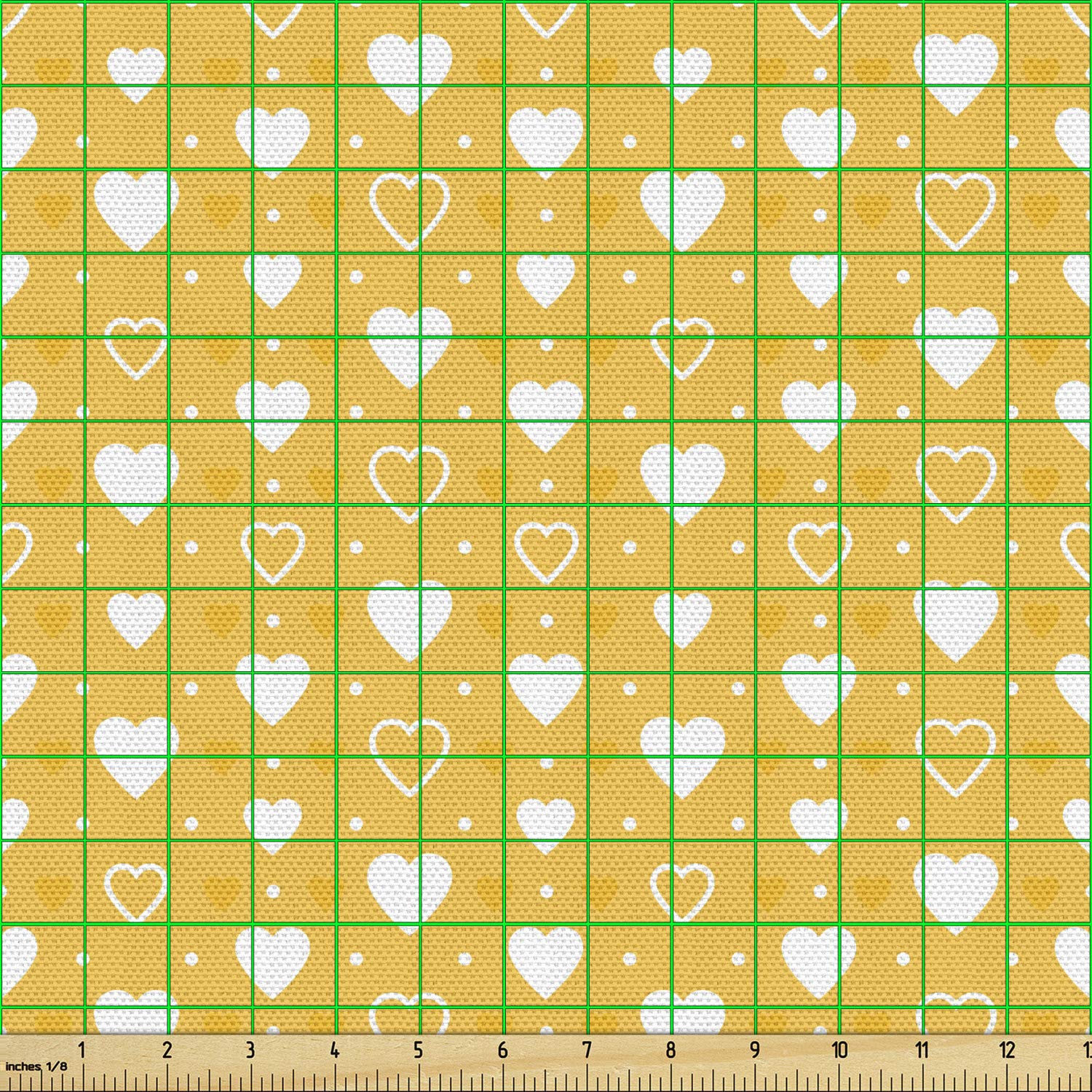 Ambesonne Yellow Fabric by The Yard - Heart Pattern for Upholstery & Home Decor