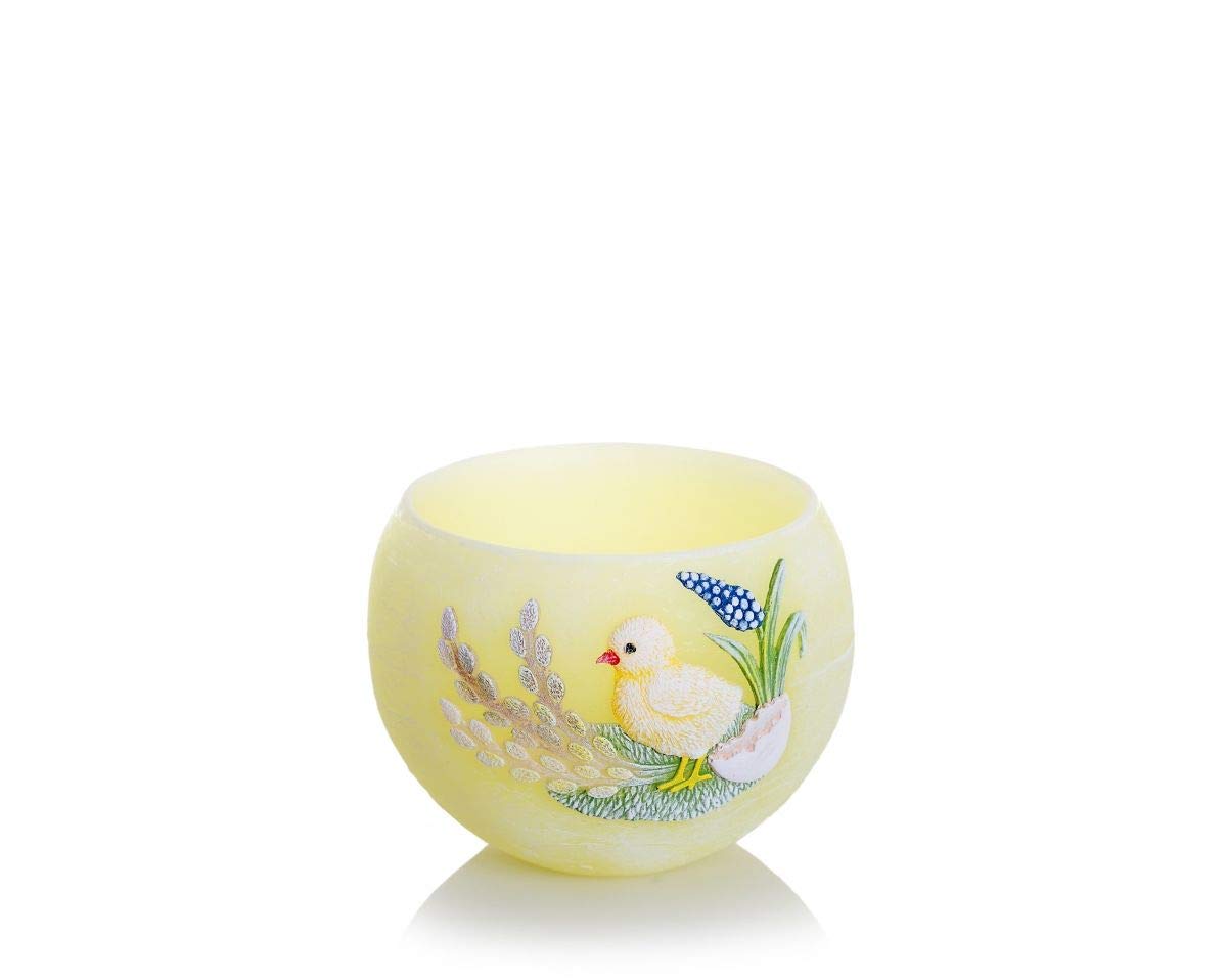 Bartek Candles Easter Handmade Chicken Candle with Catkins - Yellow Pastel Tealight Holder (120mm) - Perfect for Spring Home Decor, Easter Gifts & Table Centerpieces