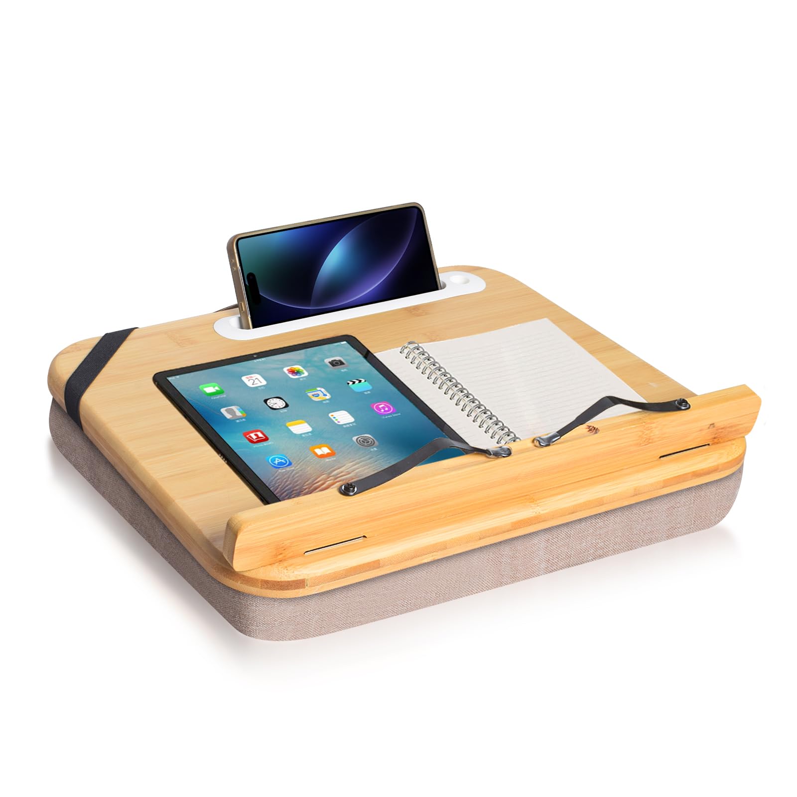 **Bamboo Book Stand for Reading in Bed - Hands Free Lap Holder with Page Clips - Portable Reading Shelf for Cookbooks, Textbooks, Bibles - Perfect for Bed, Sofa, Couch & Office Use**
