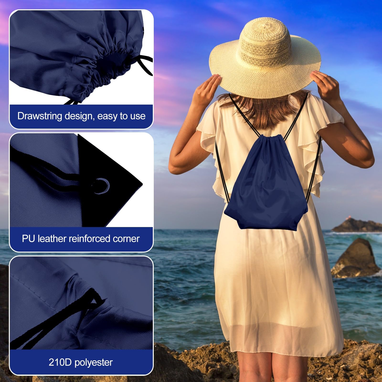 KUUQA 40Pcs Bulk Navy Blue Drawstring Backpacks - Foldable Gym Bags & Sports Cinch Sacks for Men & Women - Perfect for Shopping, Travel, Workouts & School Supplies Storage