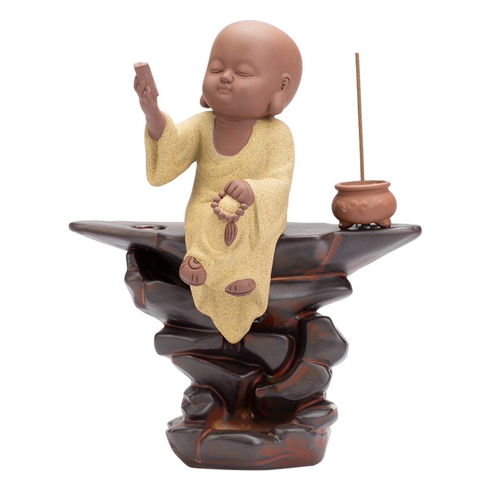 Ceramic Backflow Incense Burner Holder - Zen Monk Design for Home Decor, Meditation & Aromatherapy | Perfect for Yoga, Tea Ceremony & Relaxation Spaces