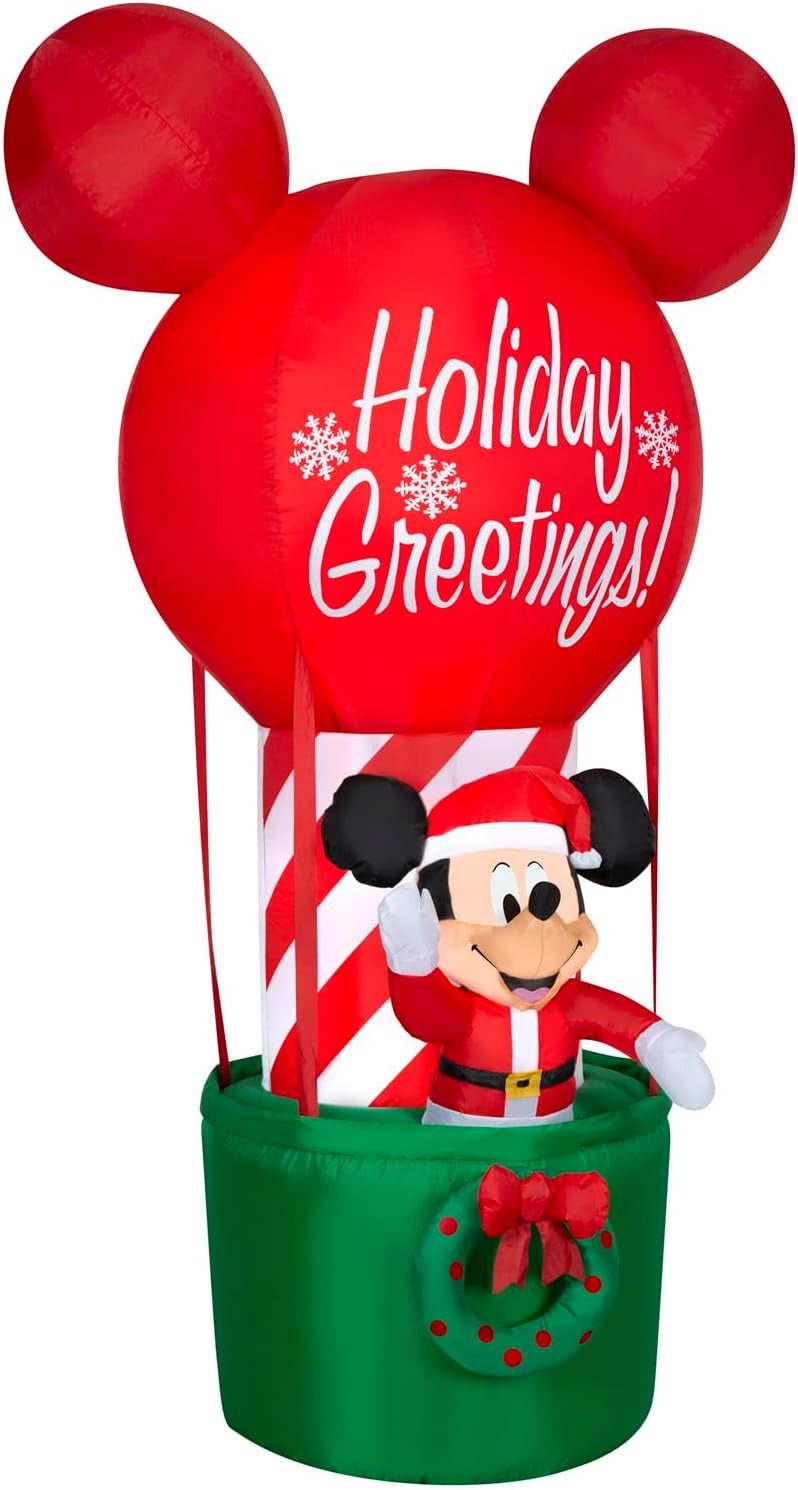 7' Airblown® Mickey Mouse in a Hot Air Balloon Christmas Inflatable Yard Decoration - Outdoor Holiday Decor for Lawn, Garden & Christmas Party