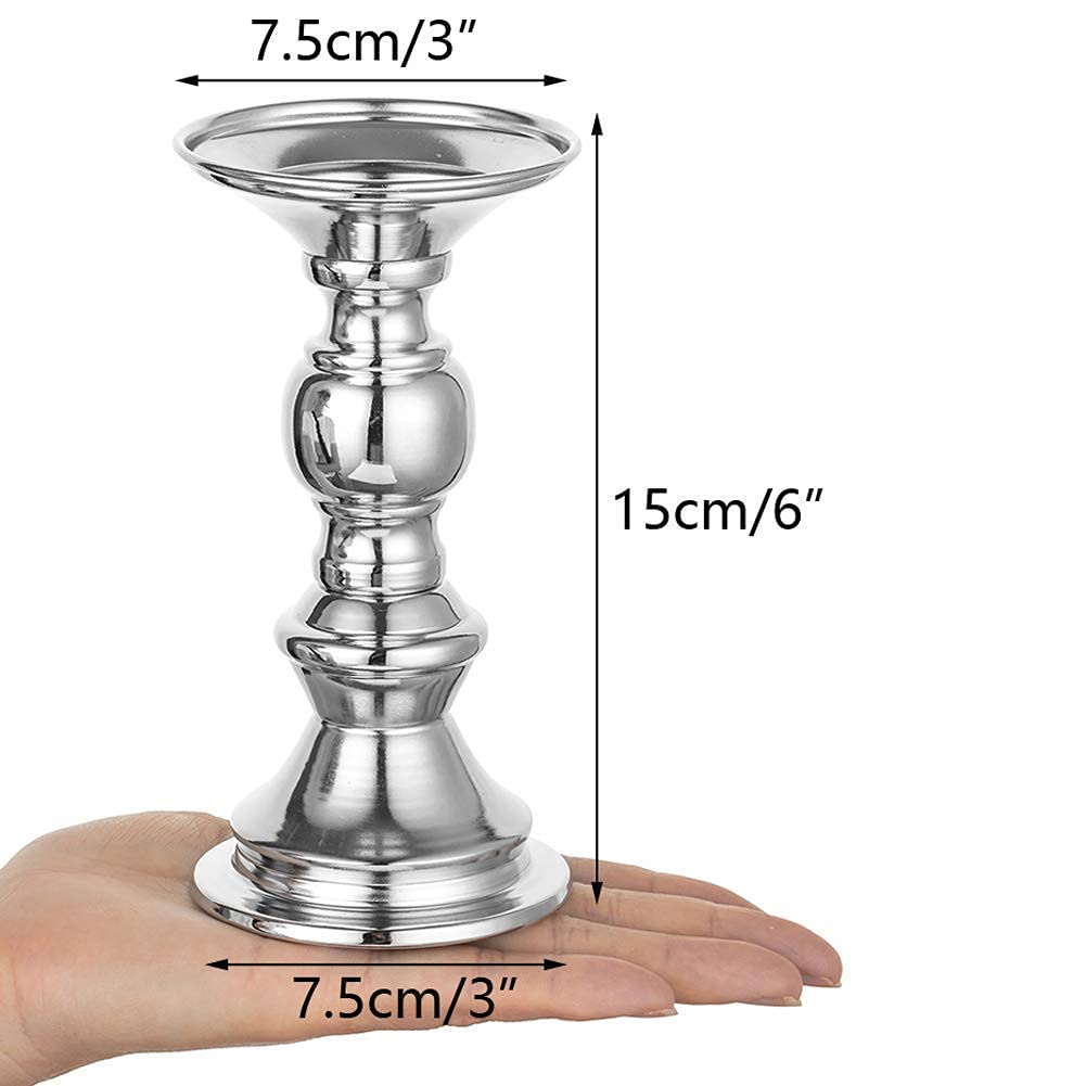 2/4/10 Pcs Gold Metal Pillar Candle Holders - Elegant Wedding Centerpieces & Candlestick Stands for Special Events, Parties, Home Decor and Romantic Dinner Table Settings (Silver, 10 Pcs)