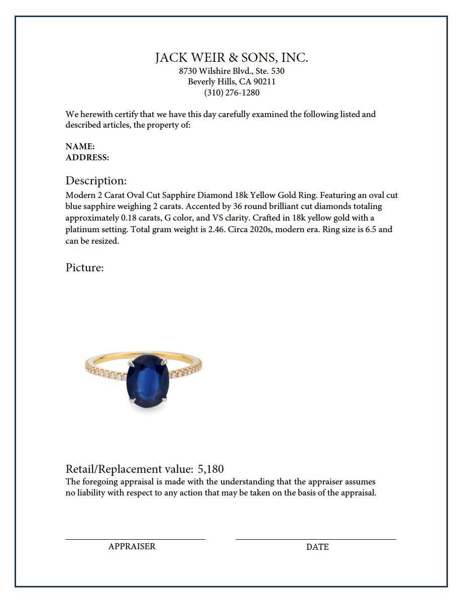 2 Carat Oval Cut Sapphire Diamond Ring in 18K Yellow Gold – Elegant Engagement & Wedding Jewelry for Women