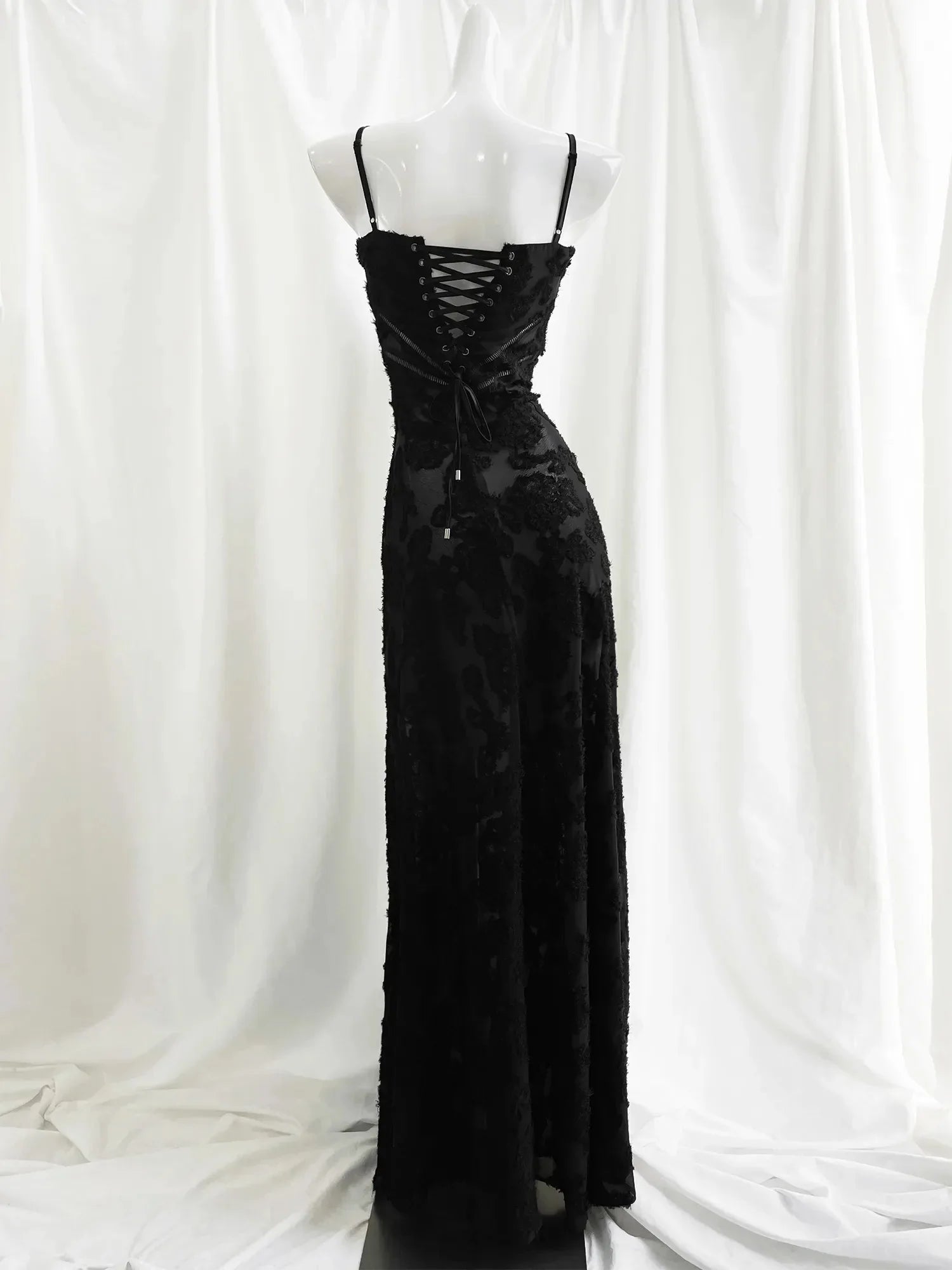 Elegant Black Applique Maxi Dress for Women - Formal Occasion & Party Gown - Perfect for Dancing, Weddings, and Evening Events