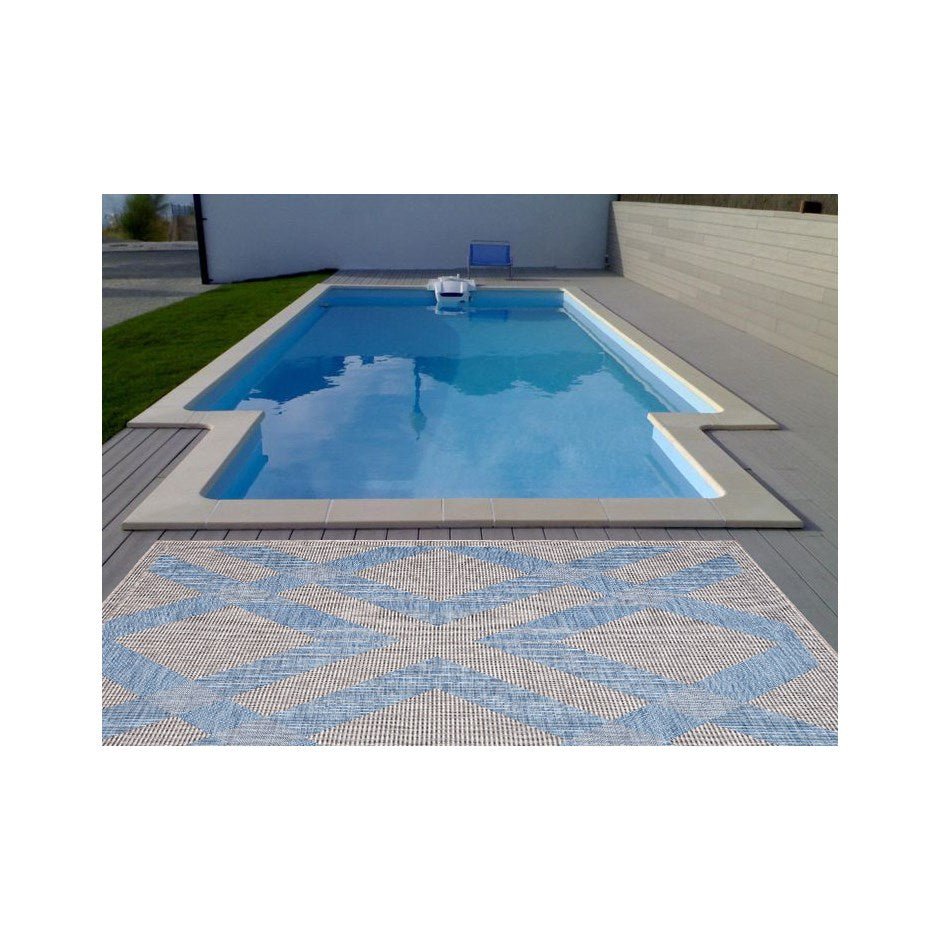 Premium Polypropylene Indoor/Outdoor Rug - Light Grey & Blue - Perfect for Carnival, Patio, Deck, and Living Room Decor