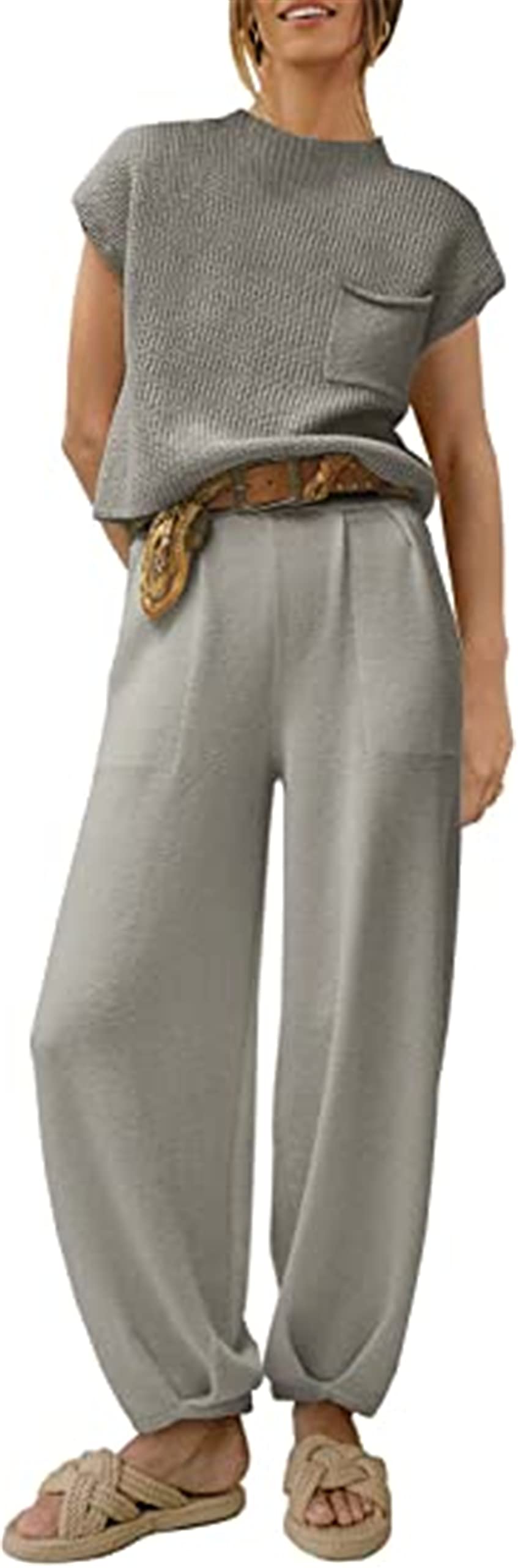 Yuemengxuan Women's 2-Piece Sweater Set - Knit Pullover Top & High Waisted Pants Lounge Outfit | Casual Matching Sets for Home, Office & Date Night