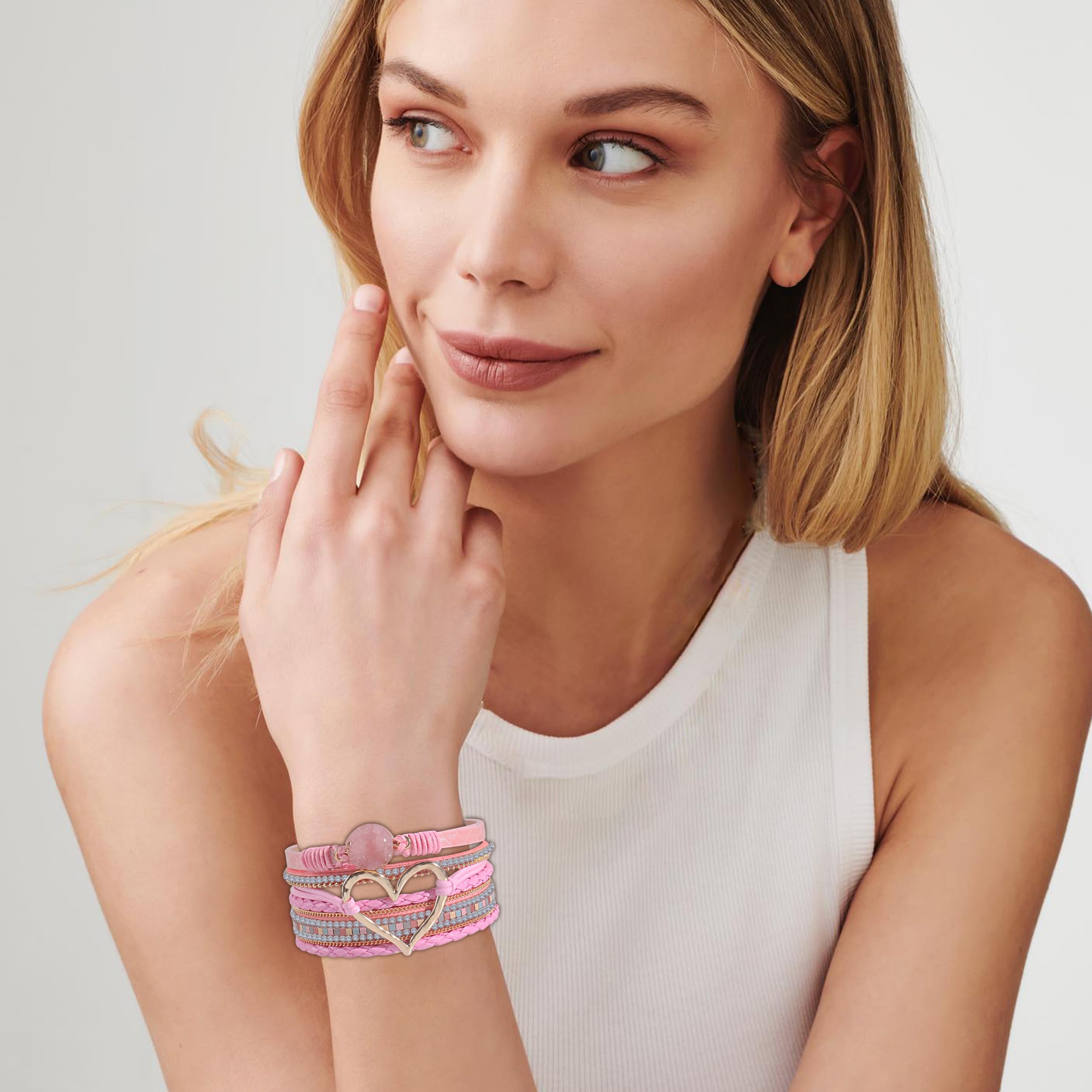 Boho Heart Leather Wrap Bracelets for Women - Trendy Layered Chunky Stack Bracelets, Valentines Jewelry Gift for Her | Perfect for Everyday Wear, Layering & Special Occasions | Great for Date Nights, Parties & Casual Outfits