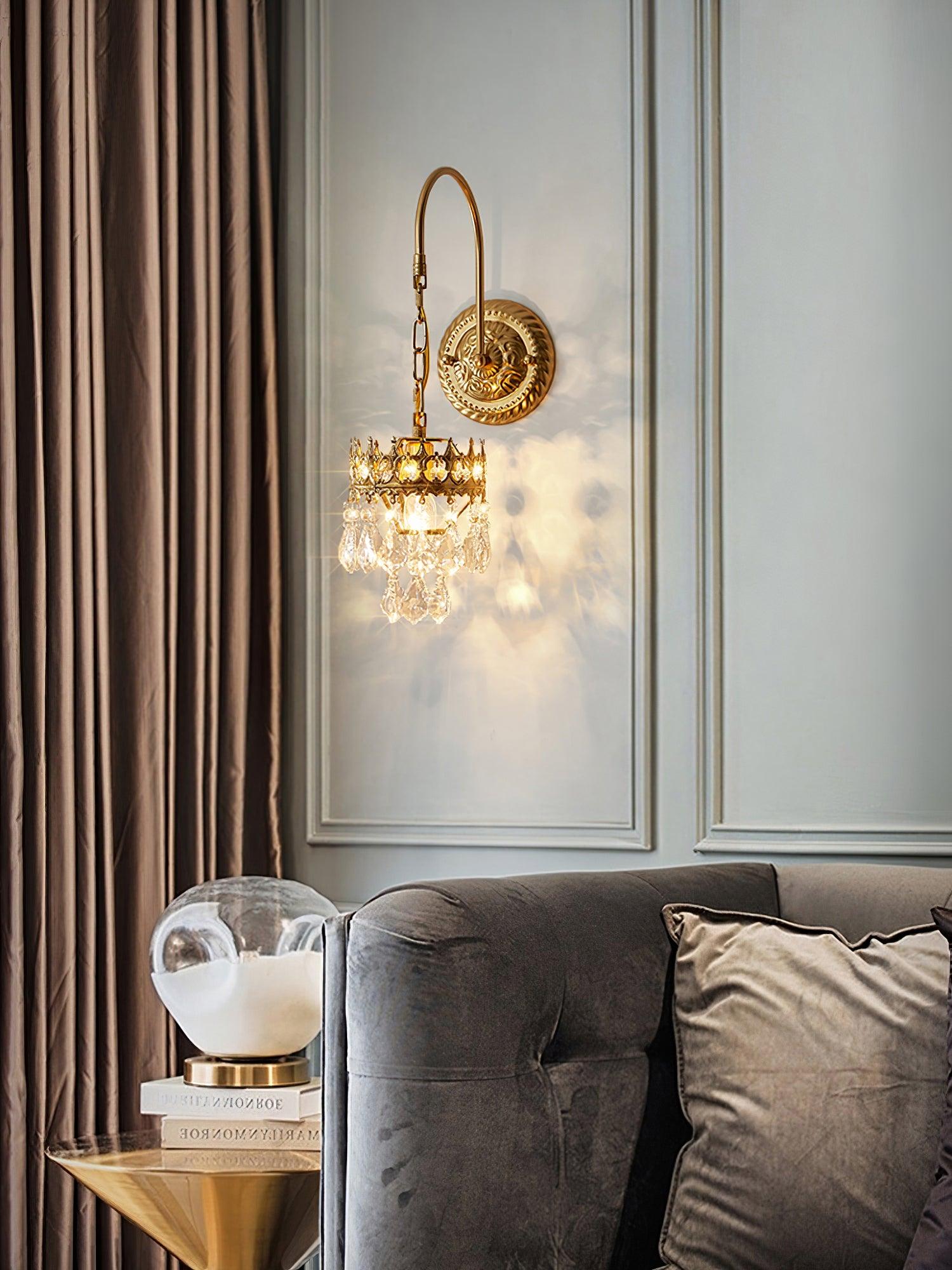 Crystal Crown Sconce Wall Light - Elegant Glass Wall Sconce for Living Room, Bedroom, and Hallway Decor - Perfect for Home Lighting and Interior Design