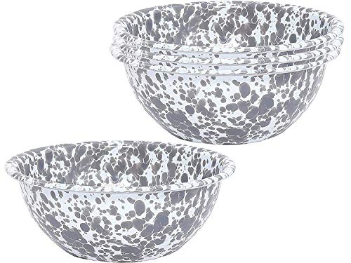 Enamelware Cereal or Salad Bowls - Grey Marble Set of 4 - Perfect for Breakfast, Picnics & Kitchen Serving