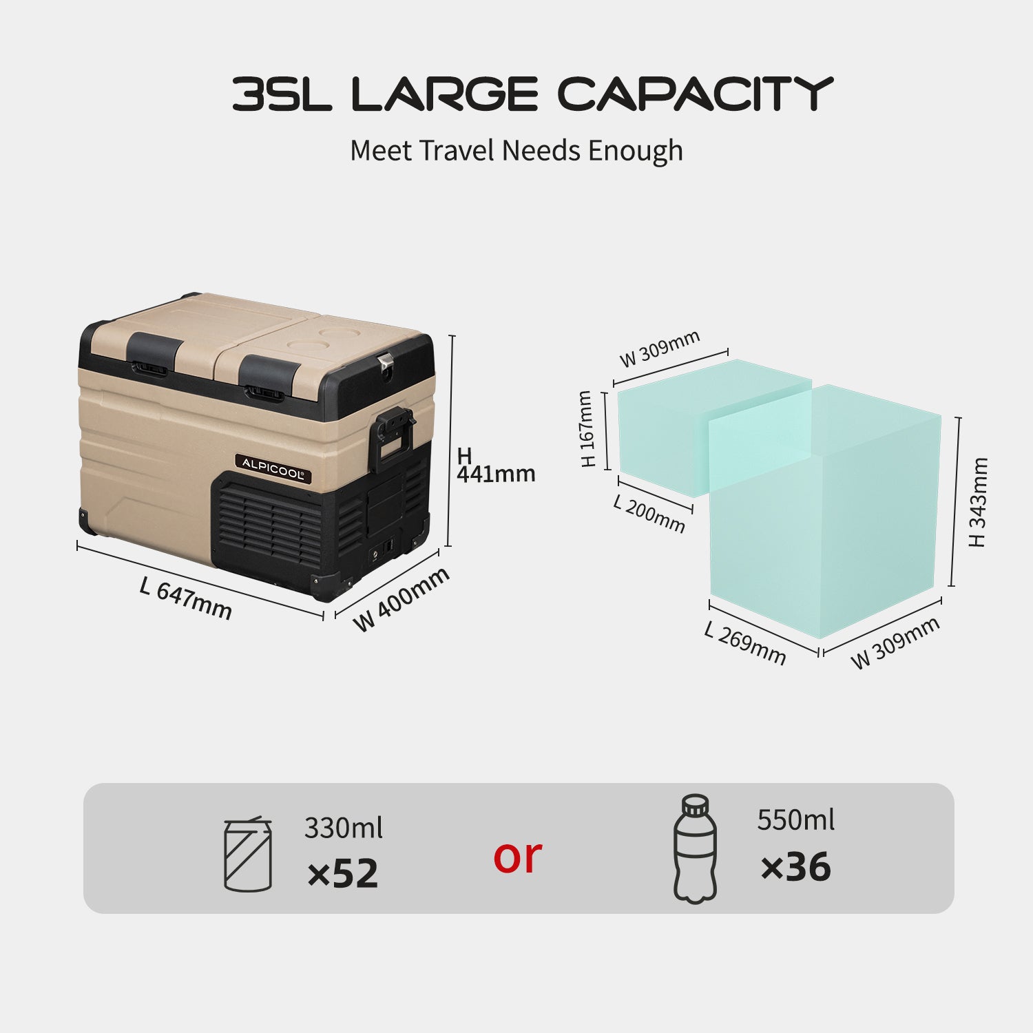 Alpicool TA35 12V/24V Portable Car Refrigerator - 35L Dual Zone Fridge Freezer for Camping, Road Trips & RV Travel - Compact Car Cooler with AC/DC Power & Digital Display
