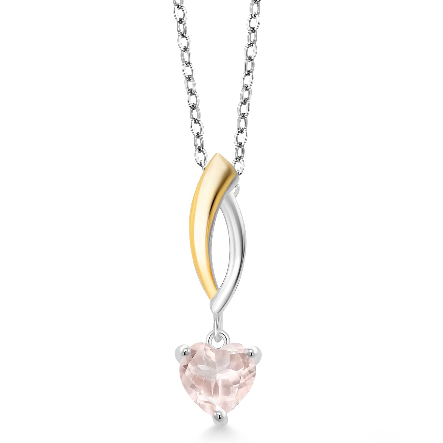 6.5mm Heart Shaped Gemstone Birthstone & Lab Grown Diamond Pendant Necklace for Women - 925 Sterling Silver & 10K Yellow Gold with 18