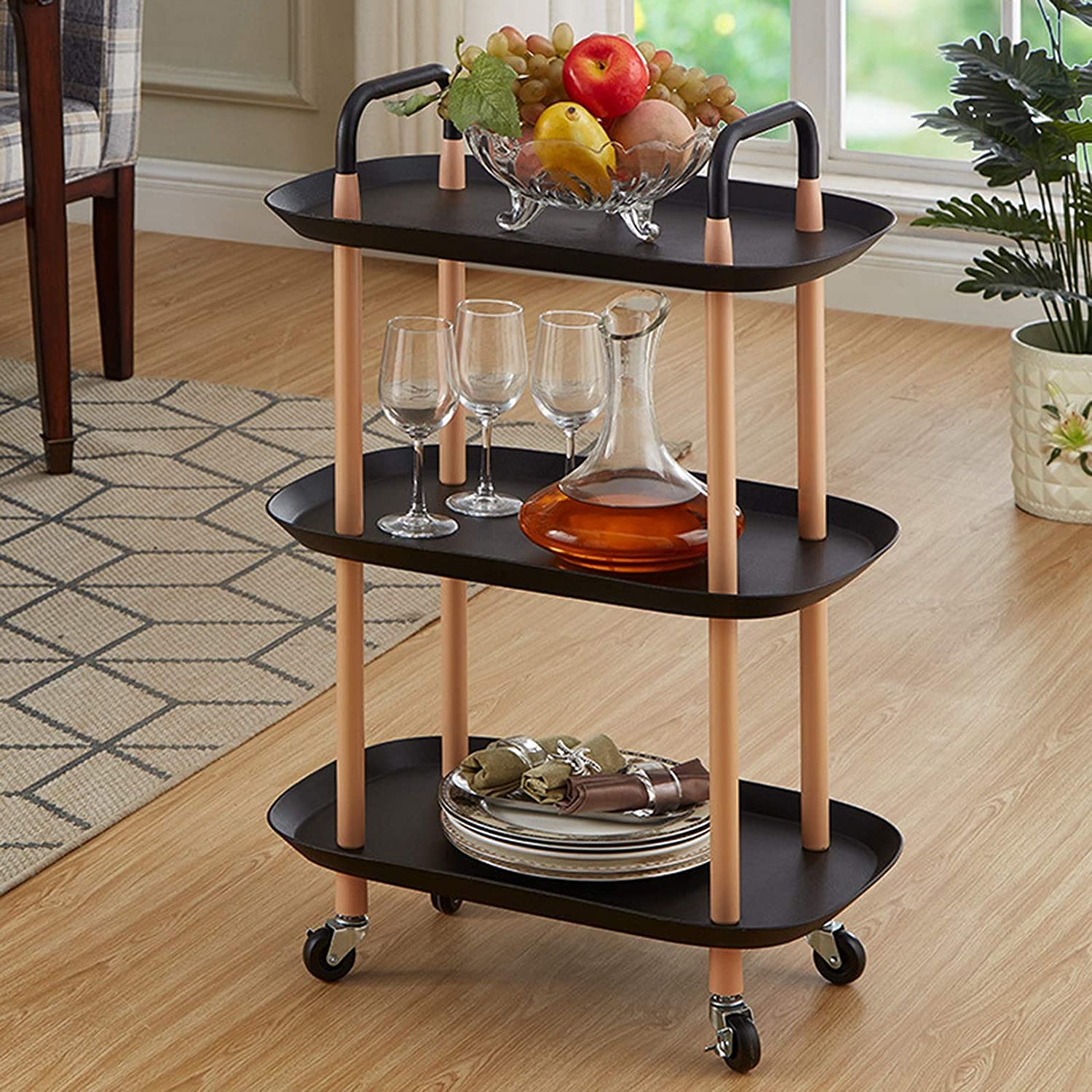 Livronic 3-Tier Rolling Utility Cart with Wheels - Multifunctional Mobile Storage Trolley for Kitchen, Tea Room & Living Room - White & Black Options - Perfect for Organizing, Serving & Home Decor
