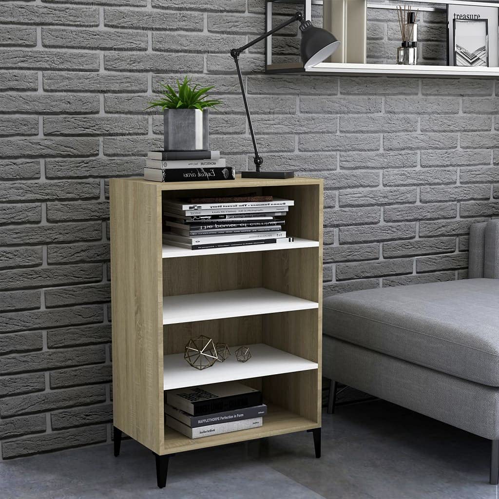 Modern Console Table - Free Standing Accent Cabinet with Storage, Sideboard Buffet Server in White & Sonoma Oak (22.4