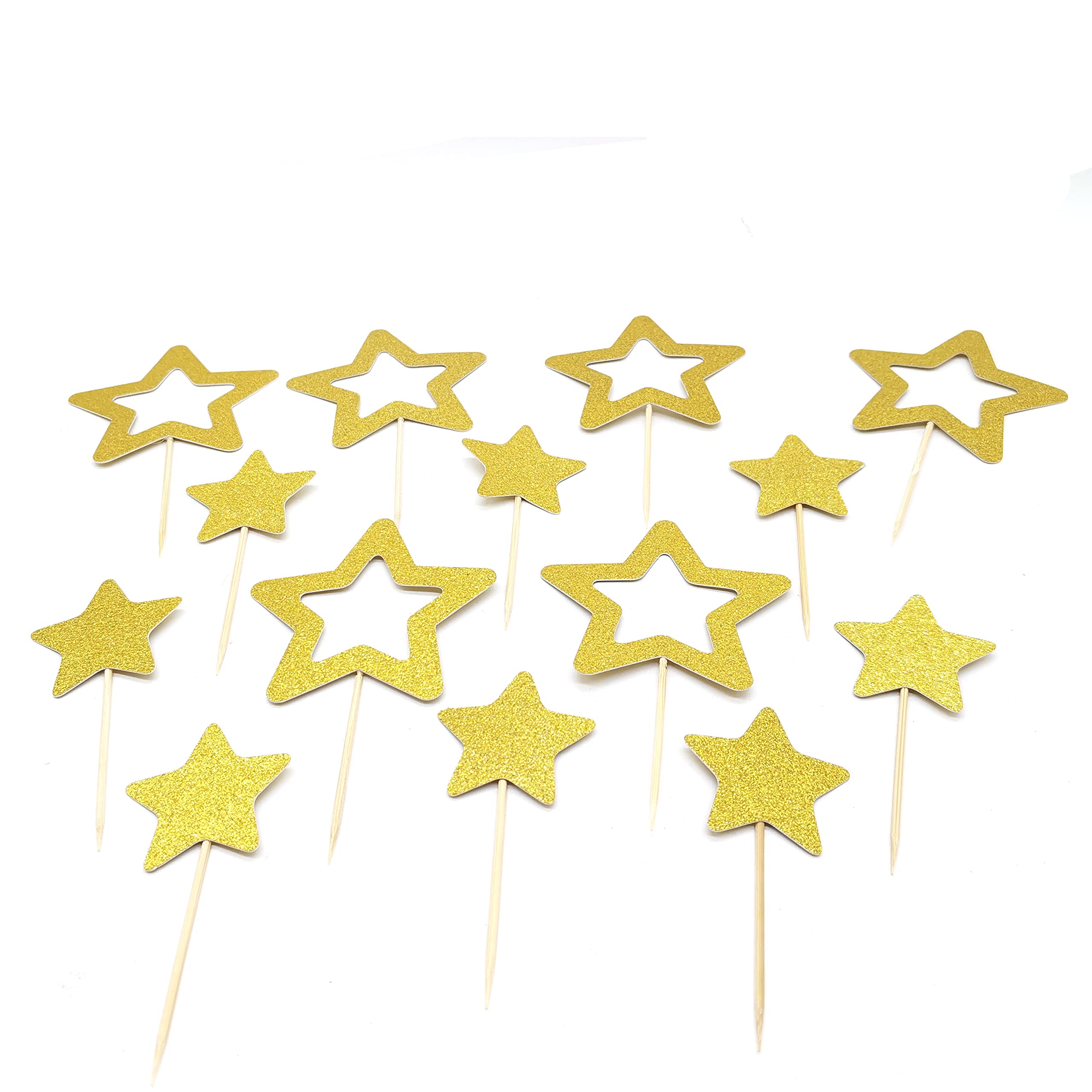Gold Star Cupcake Toppers - Glitter Twinkle Little Star Cake Decorations for Birthday, Wedding & Party - Perfect for Baby Showers, Graduations & Holiday Celebrations