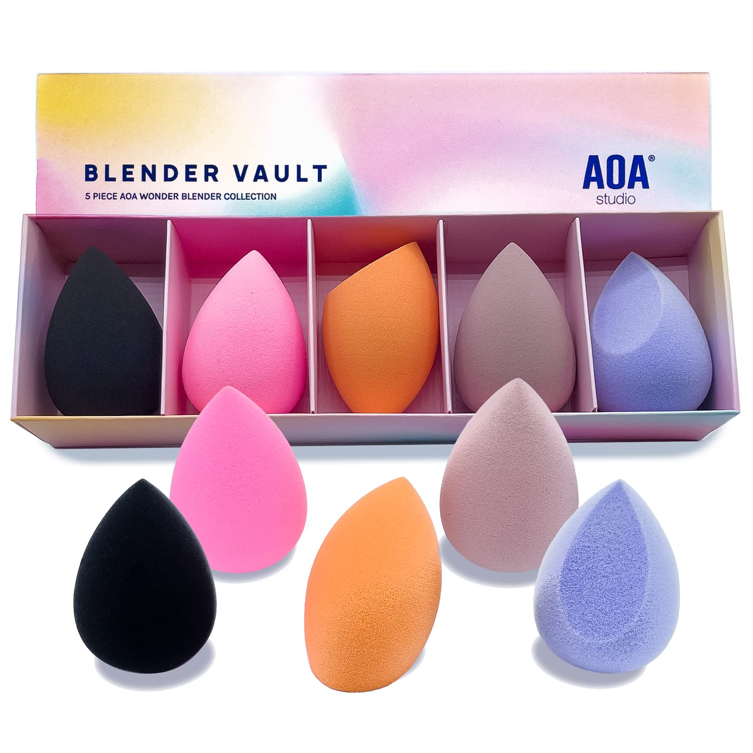 AOA Studio Beauty Makeup Sponge Set - 5 Piece Latex-Free Blenders for Liquid, Cream & Powder Foundation - HD Makeup Applicators for Flawless Blending - Perfect Gift for Makeup Lovers & Professional Artists