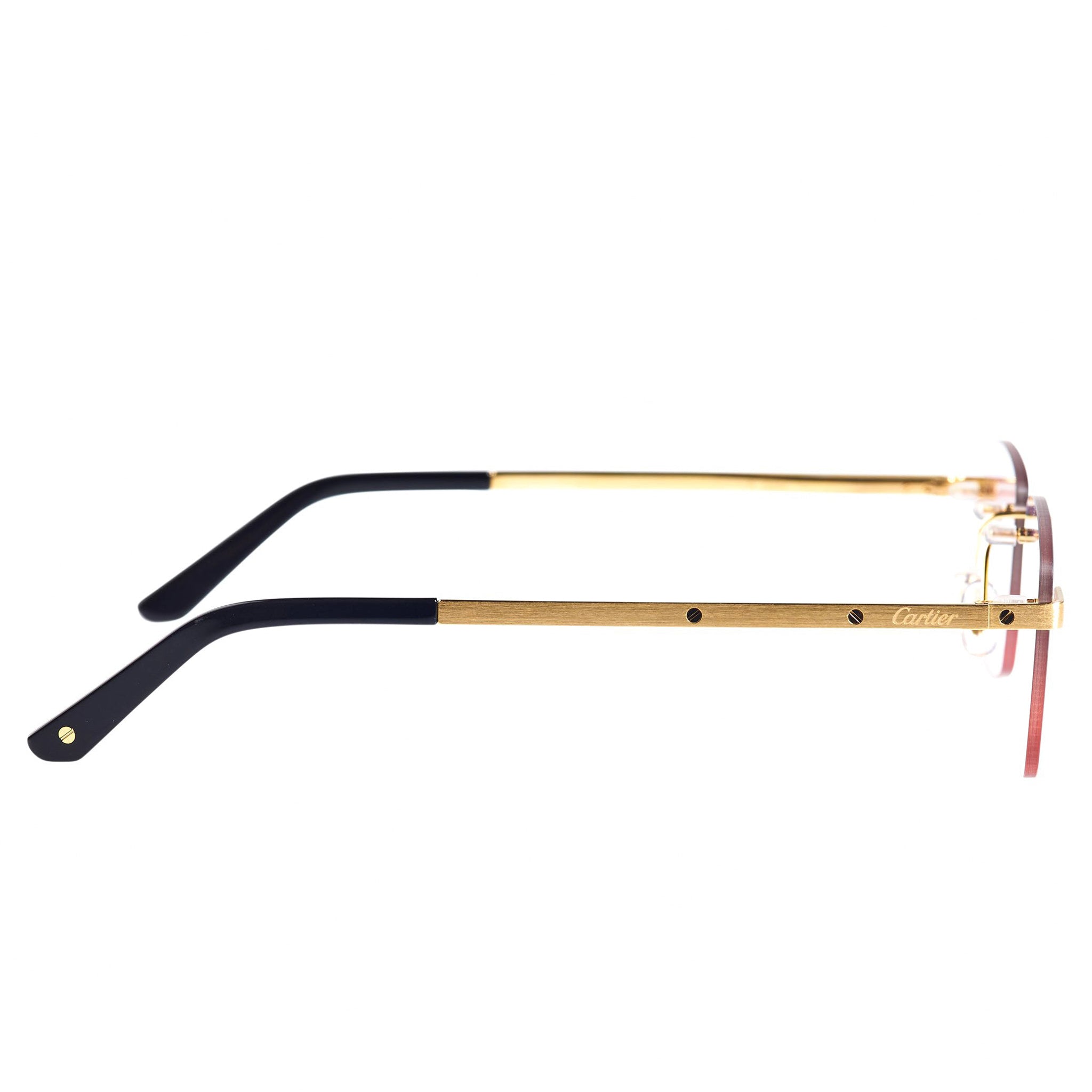 Cartier CT0167O 001 Santos De Cartier Rimless Sunglasses for Men & Women - Luxury Designer Eyewear - UV Protection - Perfect for Driving, Travel & Fashion Accessories