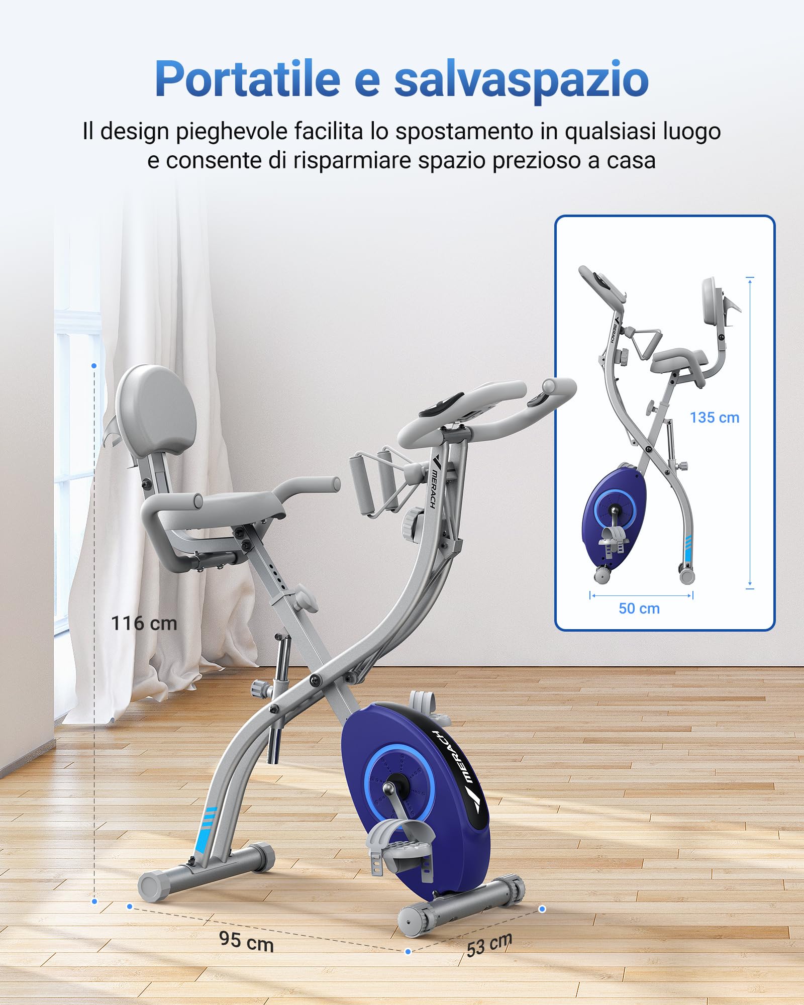 MERACH Foldable 4-in-1 Exercise Bike with LCD Monitor & Heart Rate Monitor, Magnetic Indoor Cycling Bike with Comfortable Seat Cushion for Home Gym - Space Saving Design for Small Apartments & Cardio Workouts