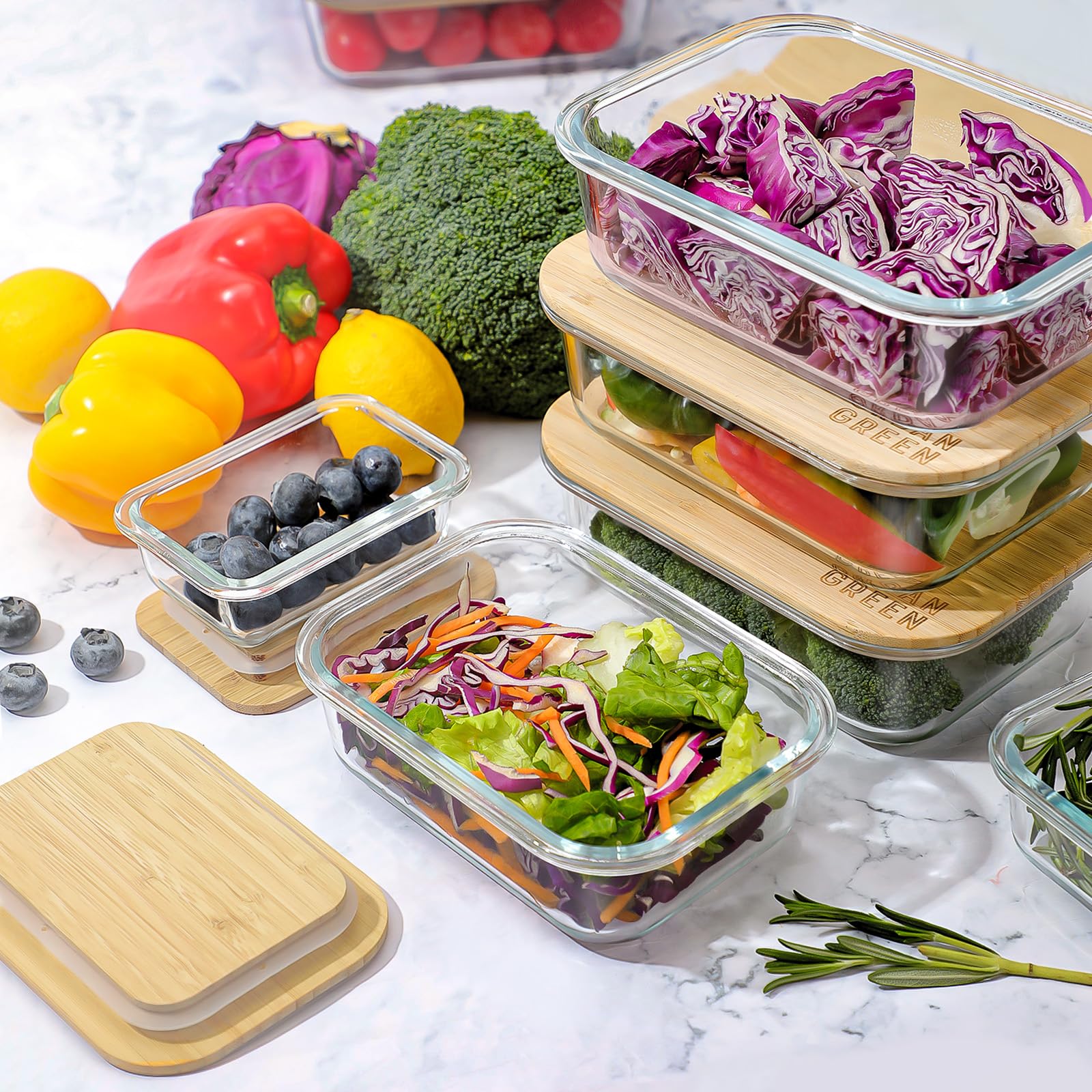 Eco-Friendly Glass Food Storage Containers with Bamboo Lids - 4-Pack 35oz Airtight Meal Prep Containers for Kitchen, Freezer & Microwave Safe - Perfect for Meal Prepping, Leftovers & Pantry Organization