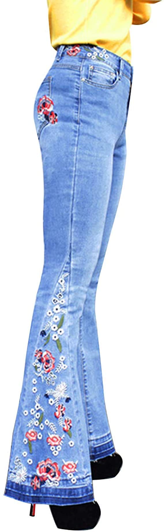 Women's Flared Bell Bottom Jeans - Floral Embroidered Wide Leg Denim Pants for Retro & Boho Fashion | Perfect for Music Festivals, Vintage Outfits & 70s Style Looks