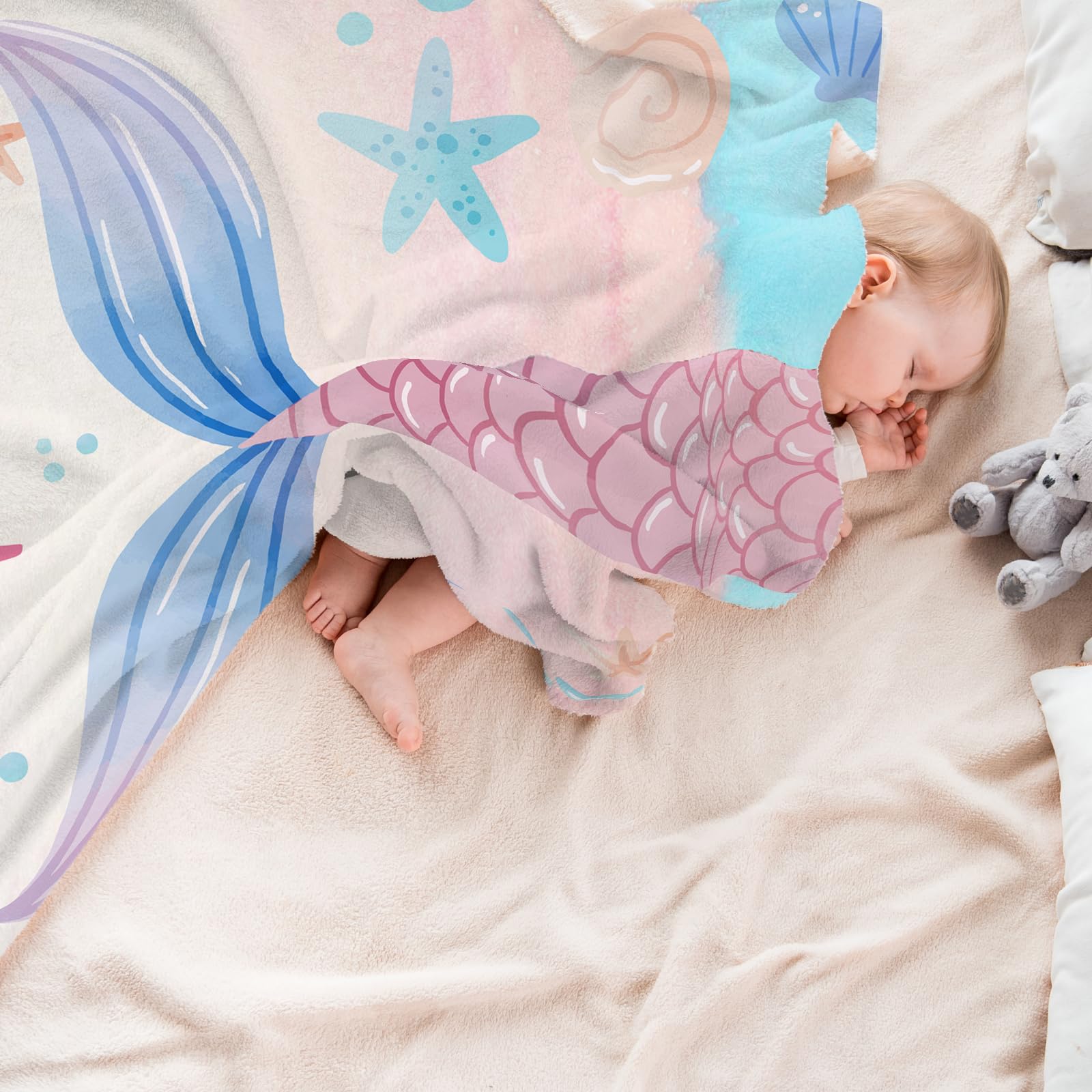 Custom Name Mermaid Tail Blanket for Girls - Personalized Fleece Swaddle & Throw Blanket for Kids, Newborns, Toddlers - 60