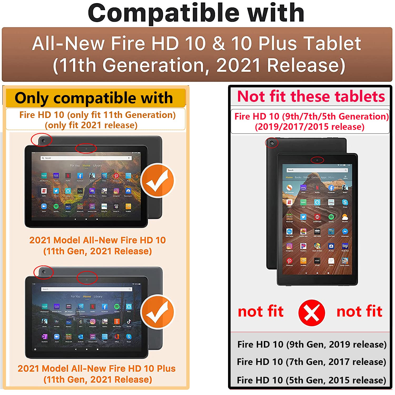 Premium Shockproof PU Leather Case for Amazon Kindle Fire HD 10/10 Plus Tablet (11th Gen 2021) 10.1