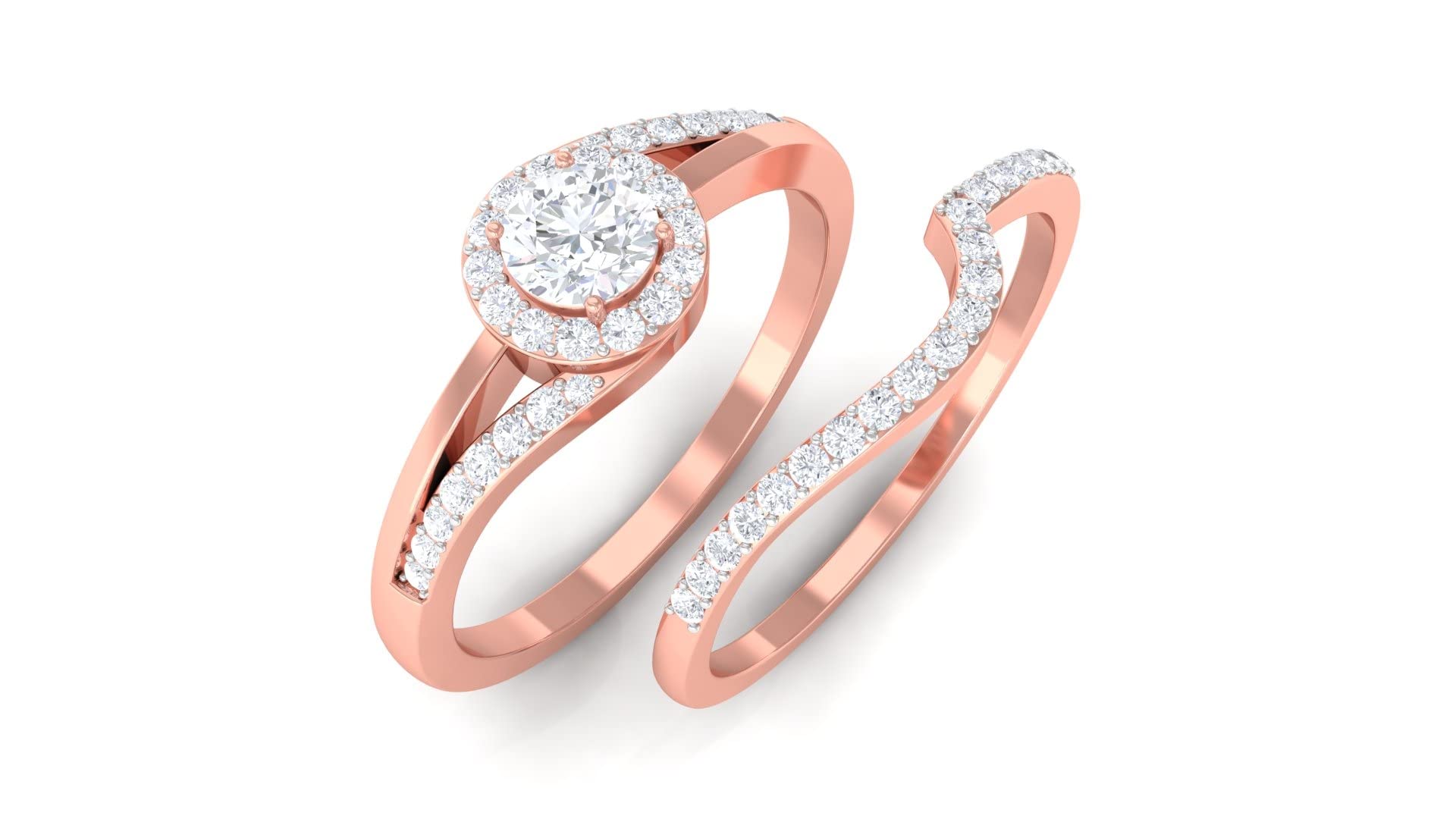 1/2 Carat Diamond Bridal Ring Set - 14K Solid Gold Bypass Wedding Band with April Birthstone | Elegant Minimalist Engagement & Anniversary Jewelry for Women