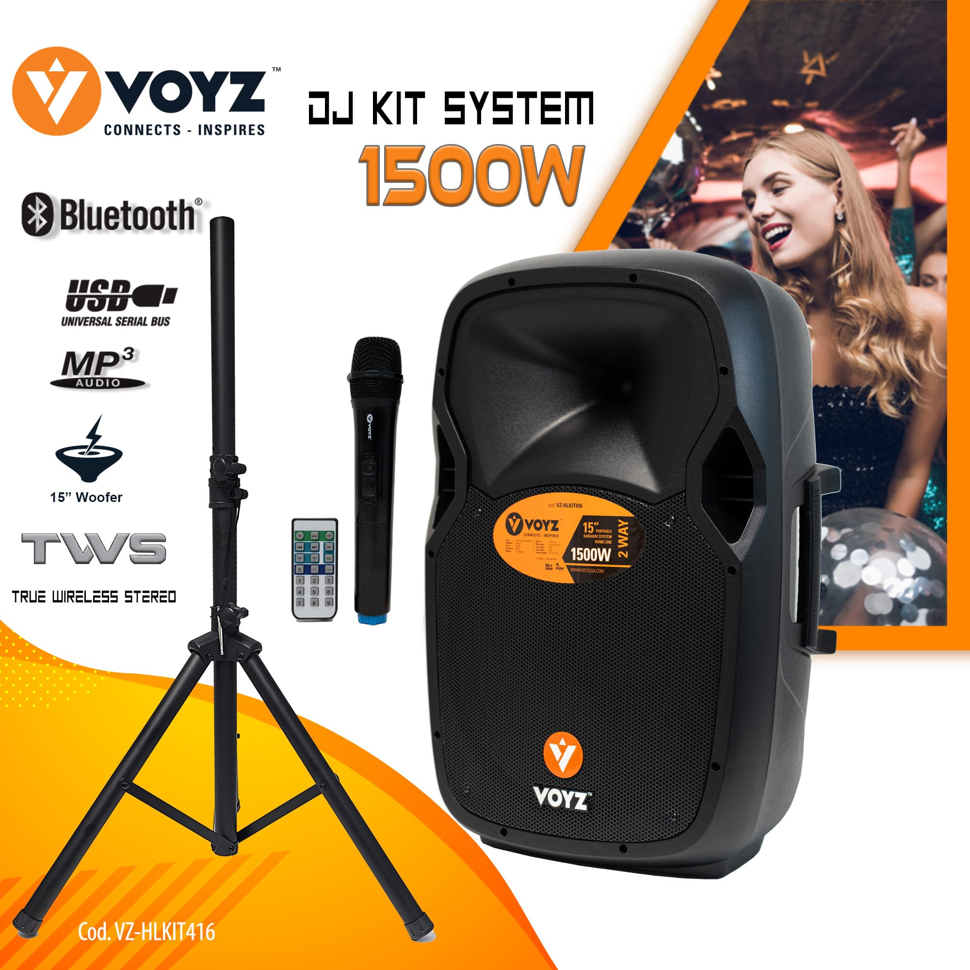 VOYZ 1500W Bluetooth Speaker with 15