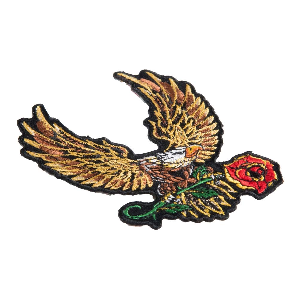 Eagle Rose Gold Red Iron On Patches for Clothing & Jeans - 3.5x4in Small DIY Sew On Embroidered Patch for Jackets, Bags, Hats - Decorative Applique for Denim, Backpacks & Costumes | Perfect for DIY Crafts, Fashion Upcycling & Personalized Gifts