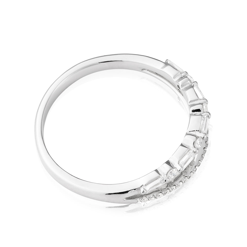 9ct White Gold Diamond Ring - 1/4 Carat Brilliant & Baguette Cut Diamonds for Engagement, Wedding & Anniversary Gifts