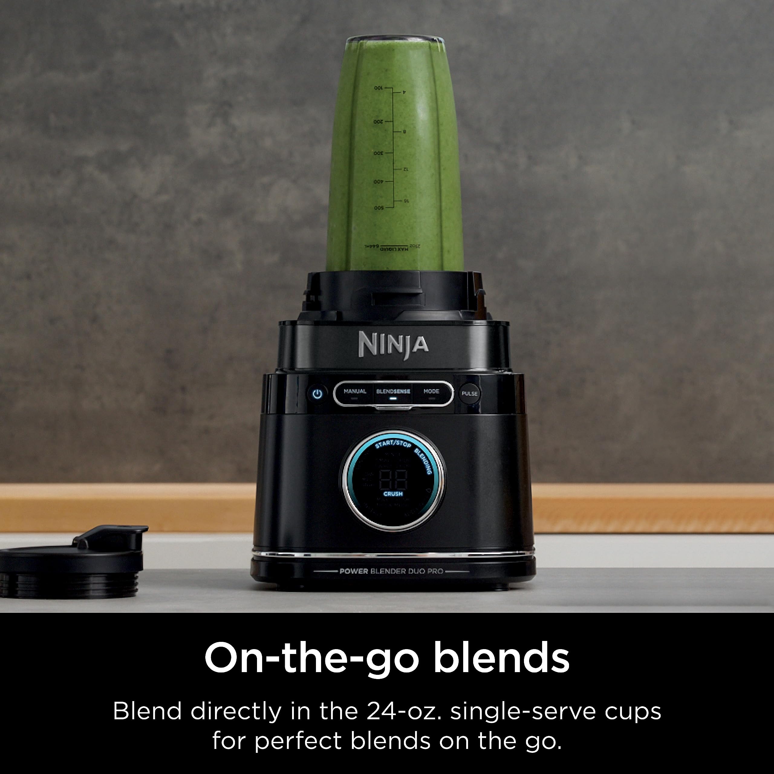 Ninja Detect Power Blender Pro with Personal Single-Serve Cups - 1800W High-Speed Blender for Smoothies, Shakes, Food Prep & More | BlendSense Technology | 72oz Pitcher + (2) 24oz To-Go Cups | Compact Countertop Design | Perfect for Kitchens, Offices & Healthy Lifestyles (Black, Model TB301)