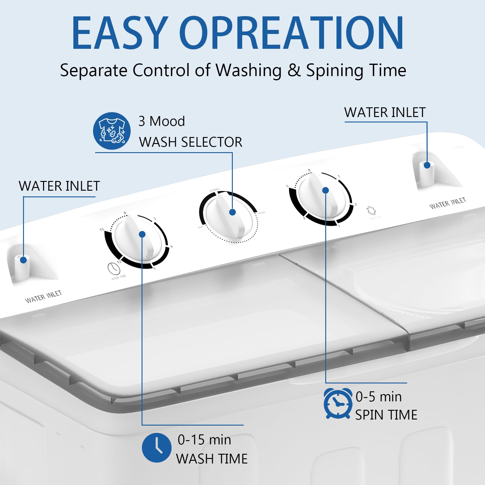 Portable Twin Tub 32lbs Washing Machine with Drying Rack & 10 Hangers - Compact 22lbs Washer & 10lbs Spinner - Semi-Automatic Laundry Combo for Small Spaces, Dorms, Apartments - Perfect for RV, Camping & Tight Living Areas