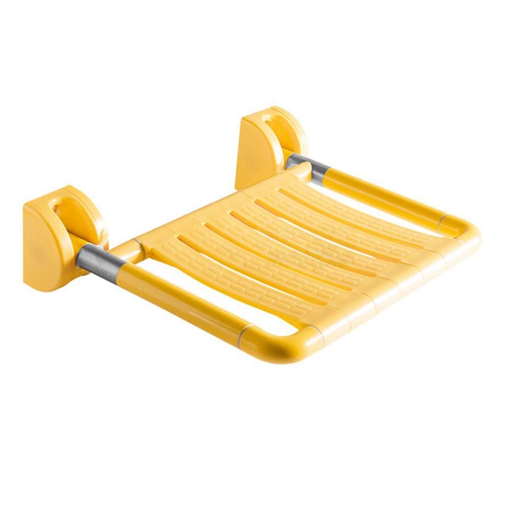 Foldable Shower Stool for Elderly & Disabled - Non-Slip Bath Seat with Backrest, Wall Mounted Shower Bench (Yellow, 21.2x17.1 Inches) - Ideal for Safe Bathing, Handicap Accessible Bathroom & Senior Care