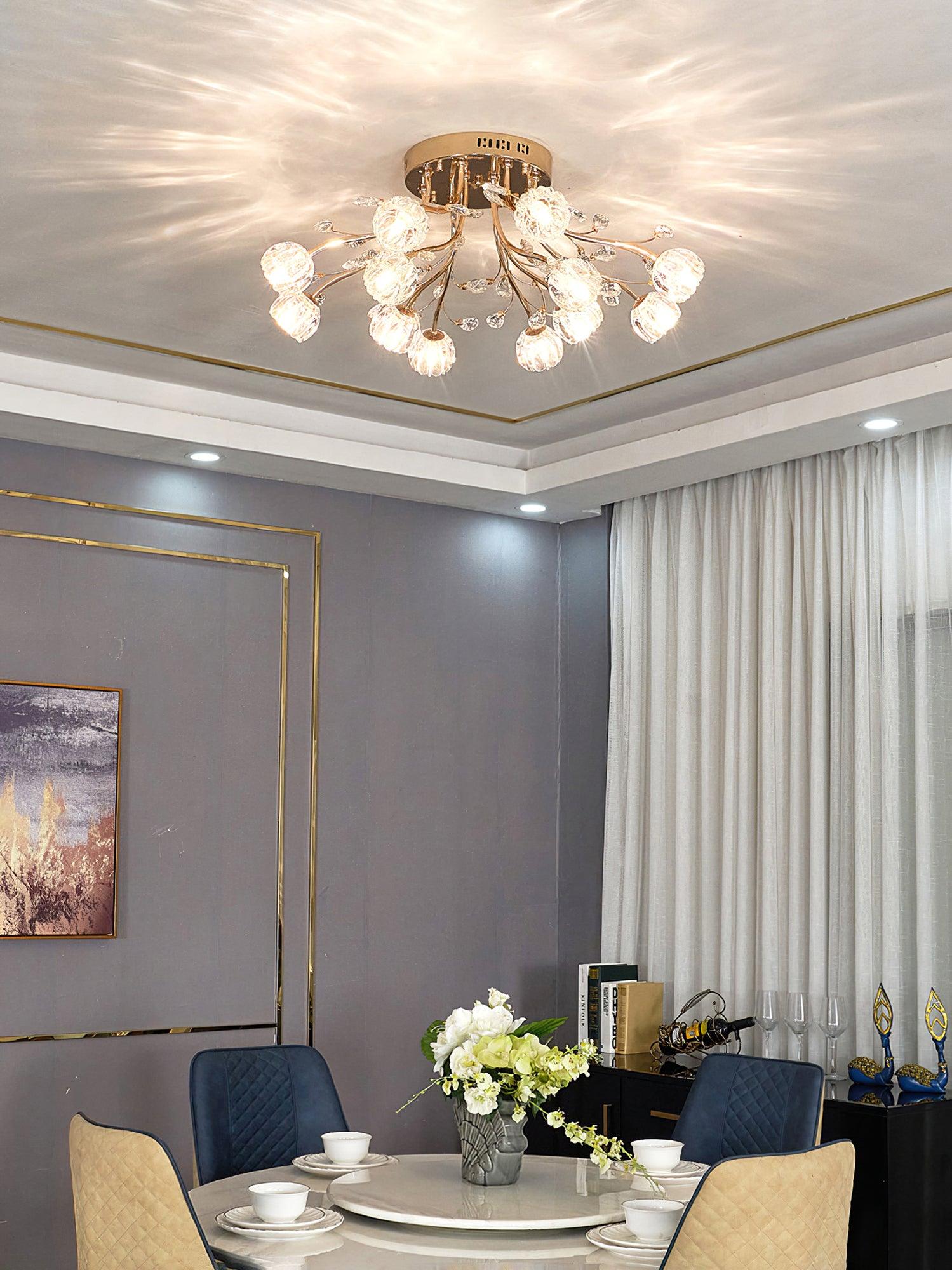 Elegant Crystal Flower Ceiling Light Fixture - Modern Chandelier for Living Room, Bedroom & Dining Room Decor | Perfect for Home Lighting & Interior Design
