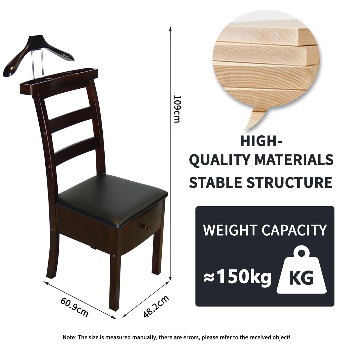ZCXBHD Gentleman's Valet Chair - Wooden Suit Stand for Men & Women with Drawer & Trouser Bar - Entryway, Office & Living Room Clothes Valet Organizer - Perfect for Suit Storage & Wardrobe Organization