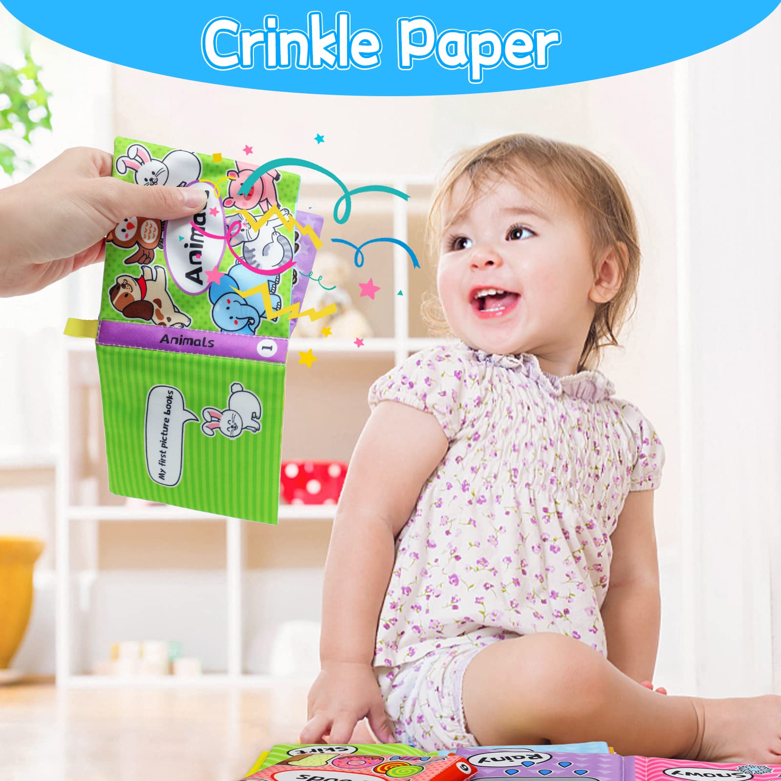 OKOOKO 12PCS Soft Baby Cloth Books - Washable Crinkle Bath Books for Newborns, Infants & Toddlers | Non-Toxic Early Learning Educational Toys for Preschool Kids | Perfect for Bathtime, Bedtime & Travel