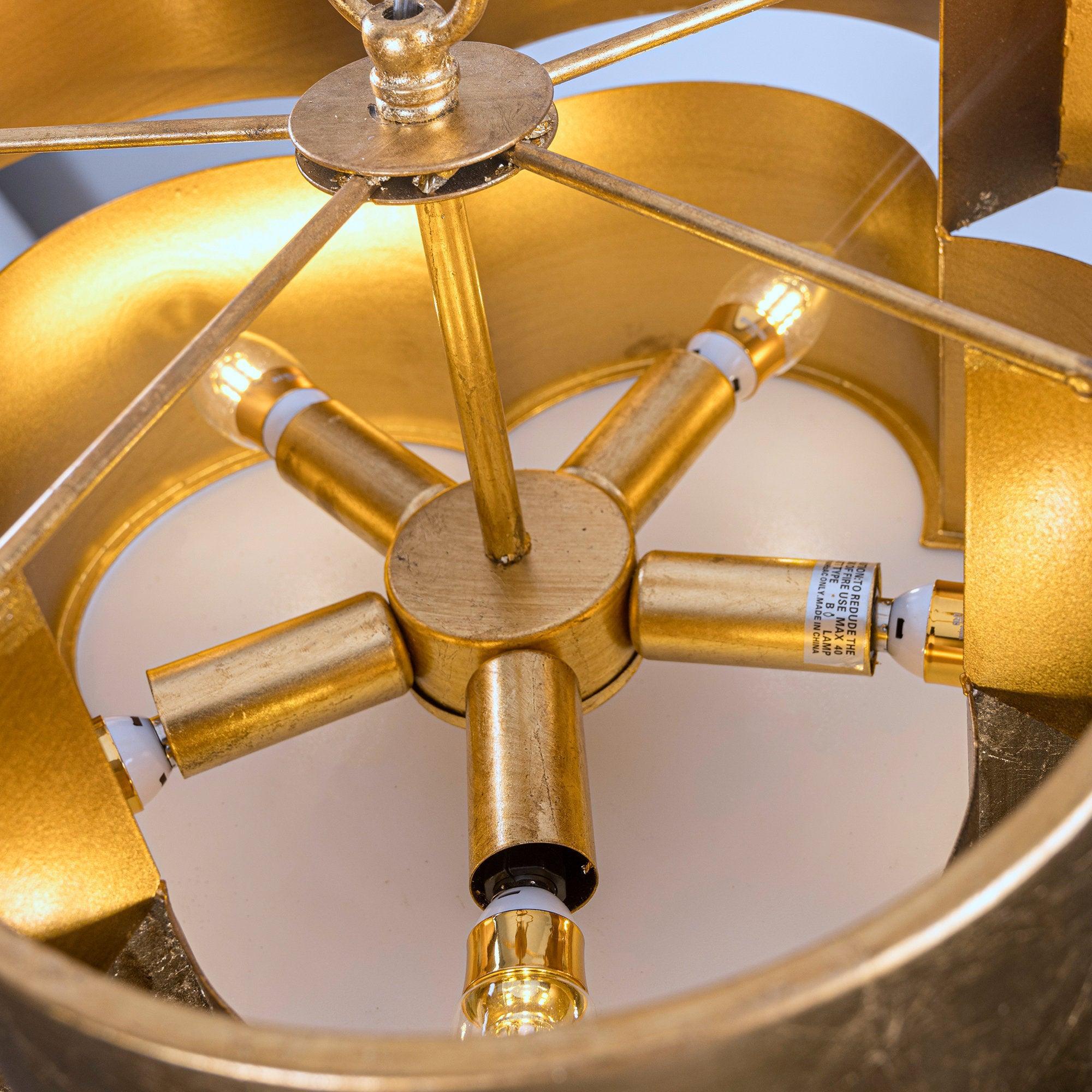 Golden 5-Light Iron Dry Rated Pendant Light Fixture - Perfect for Kitchen Island, Dining Room, and Entryway Lighting