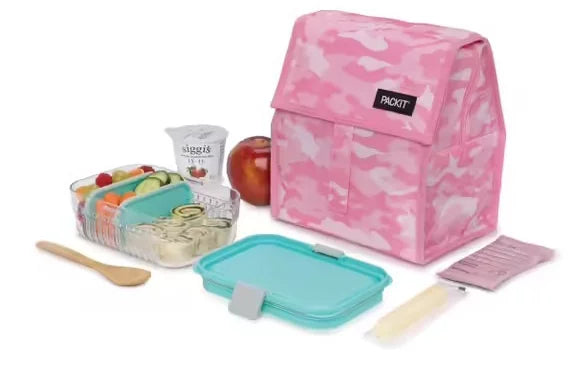 PackIt Freezable Lunch Bag - Insulated Cooler for Work, School & Picnics | Leak-Proof & Reusable | Pink Camo Design | Perfect for Kids & Adults